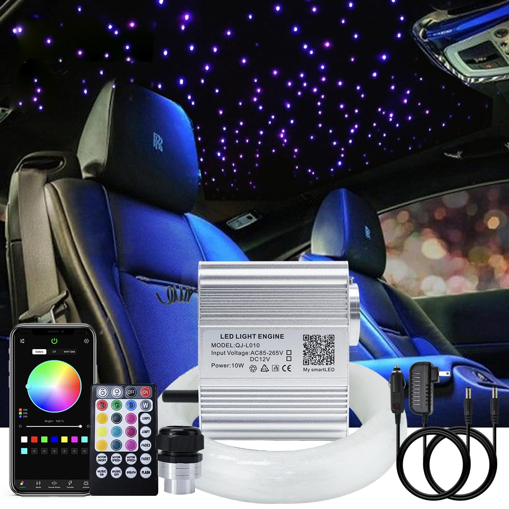 AKEPO Shooting Star+Twinkle Fiber Optic Lights Kit, Car Home Use Meteor APP Control Music Activated Star Ceiling Sky Light, RGBW Light Engine+Mixed Diameter Fibers 460pcs of 9.8ft/3m+Remote