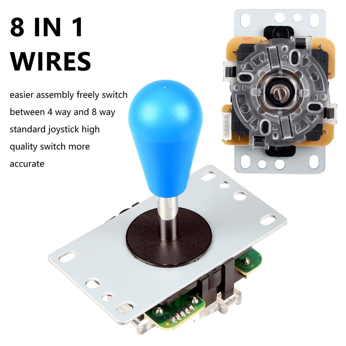 Fosiya LED Arcade Joystick Buttons Kit Ellipse Oval Style 8 Ways Joystick + 20 x LED Arcade Buttons for 2 Player Video Games Standard Controllers All Windows PC MAME Raspberry Pi (Mix Colors Kits)