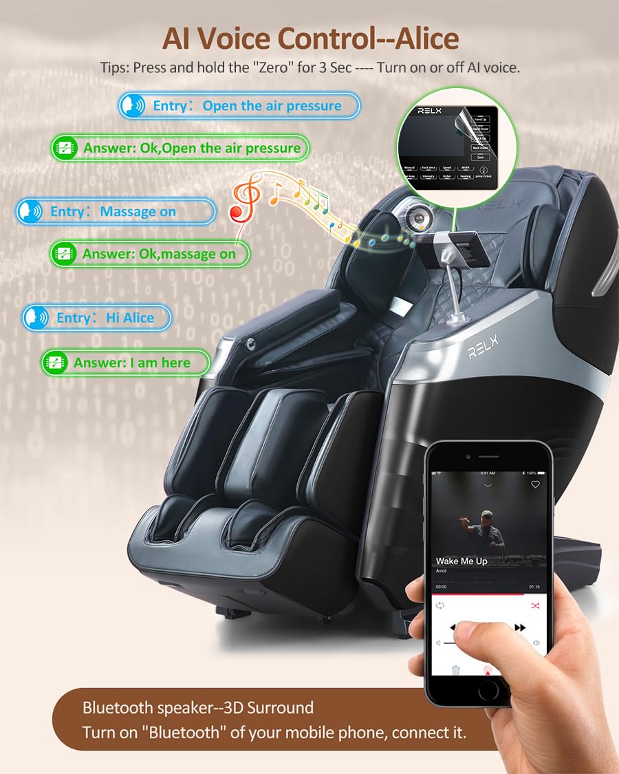 RELX Massage Chair Full Body, 20 Modes Zero Gravity SL-Track Shiatsu Massage Chair Built-in Heat System, Airbag Massage with Body Scan, Deep Yoga Stretch, Calfrest Extension and AI Control(Cream)