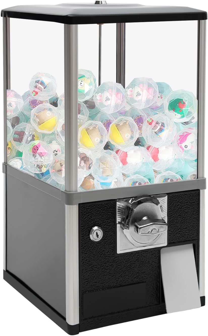 Gachapon Machine, 21 Inch Height PS Bouncy Balls Dispenser, Commercial Candy Bubble Gum Vending Machine with Clear Design Hold 180 Capsule Toys for Game Stores,Retail Stores,Gumball Bank, Home