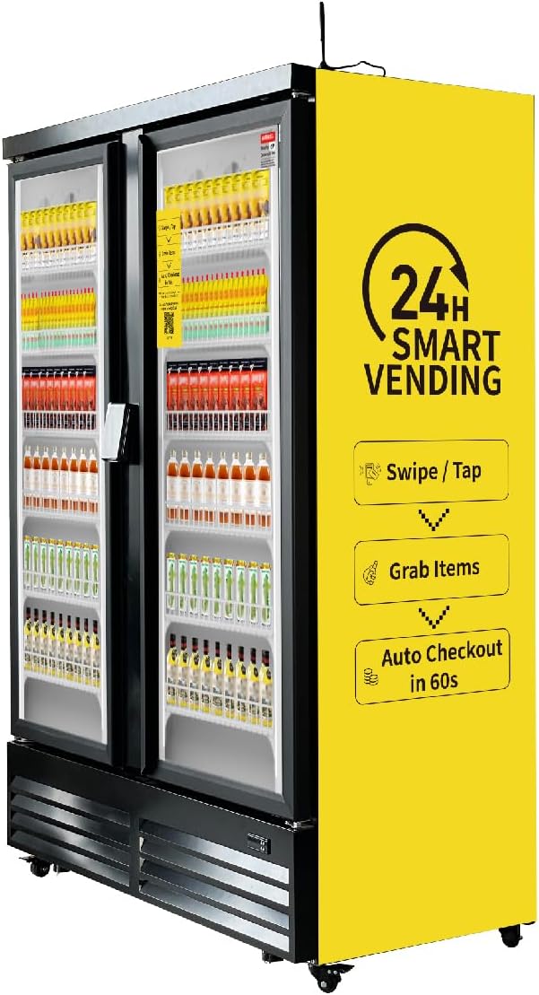 HAHA Large Vending Machine, Self-Service Refrigerated Cabinet, Double Door Display Smart Cooler with POS/NFC Payment for Operator/Unmanned Stores/Factory (864 Bottle Capacity)