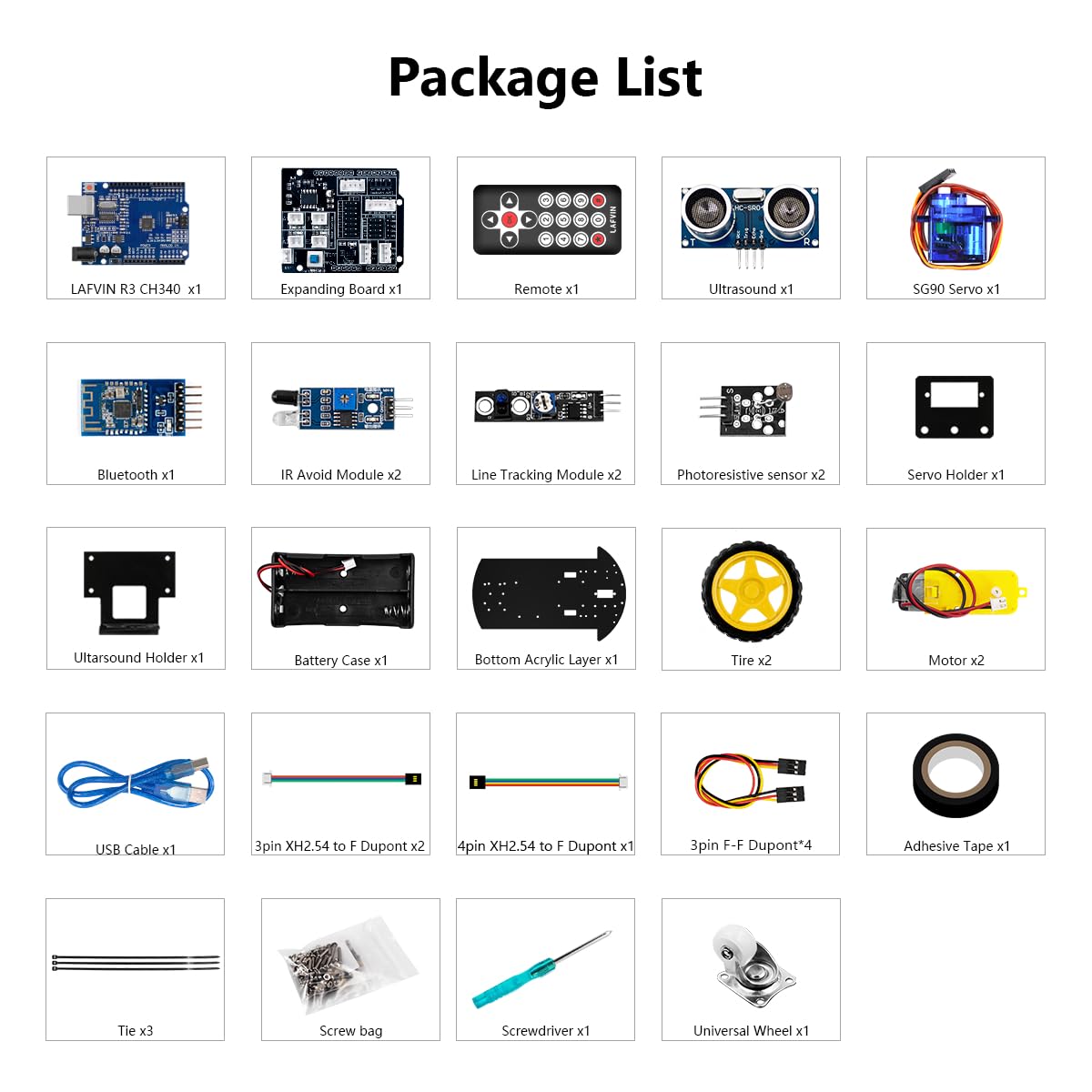 LAFVIN 2WD Smart Robot Car Kit with R3 Board, Ultrasonic Sensor, L298N Motor Driver, IR Remote Control, Obstacle Avoidance STEM Educational DIY Kit for Beginners