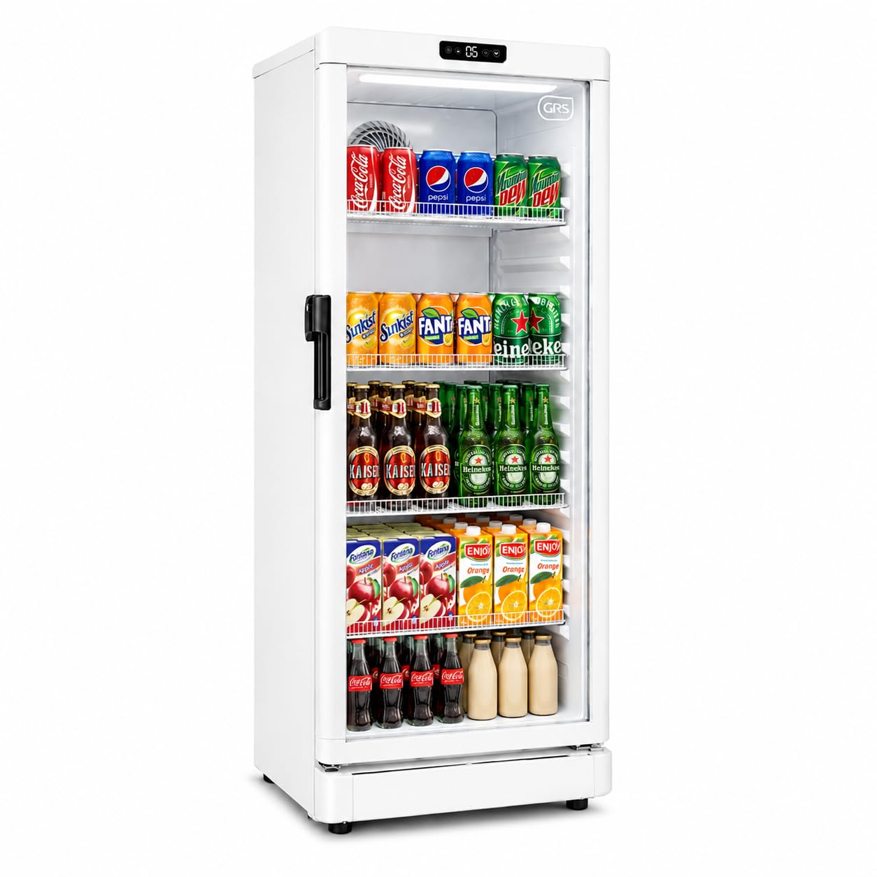 GRS Commercial Display Refrigerator with Glass Door Lock | Cool Air Flow & Temperature | Beverage fridge, Drink and Wine Cooler with Adjustable Display Shelf for Stores and Bars | Black, 7.1 Cu. Ft
