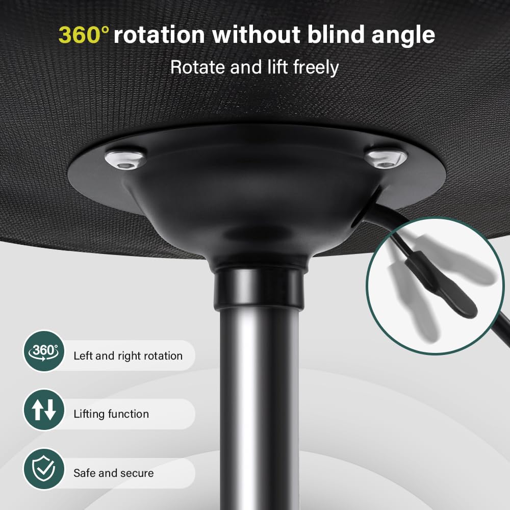 BFTOU Black Square Swivel Stool with Wheel for Work SPA Shop Massage Height-Adjustable and Cost-Effective Rolling Stool Chair with Back