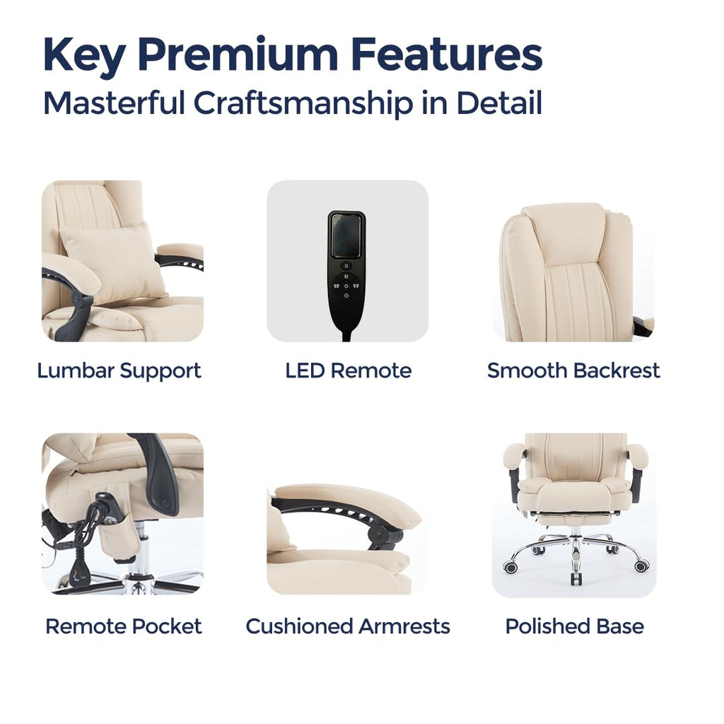 Orbis 4-Point Kneading Heated Massage Office Chair with Foot Rest | 500lbs Big & Tall Ergonomic Executive Desk Chair for Heavy People | Reclining Home Office Computer Chair | Leather Caramel