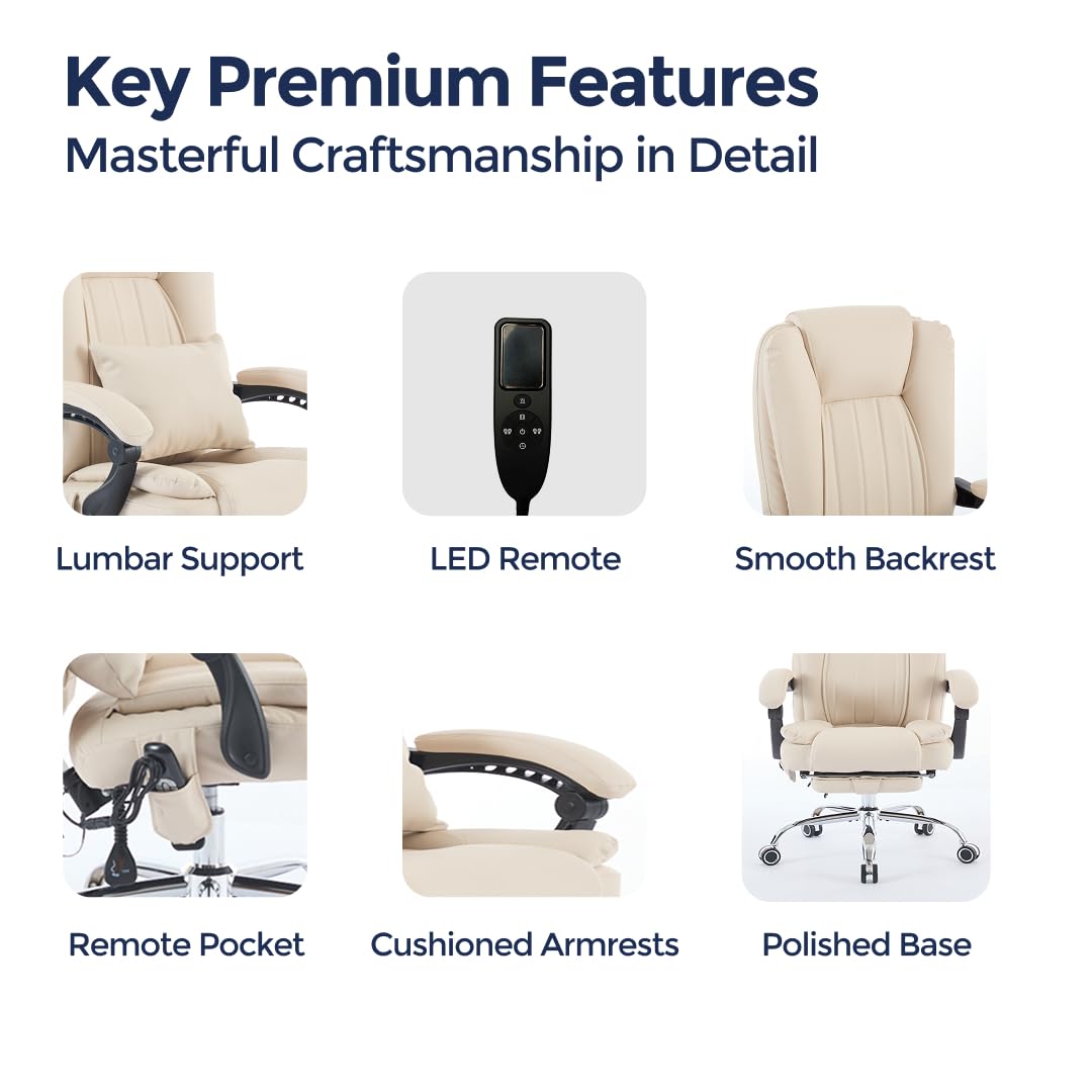 Orbis 4-Point Kneading Heated Massage Office Chair with Foot Rest | 500lbs Big & Tall Ergonomic Executive Desk Chair for Heavy People | Reclining Home Office Computer Chair | Leather Caramel