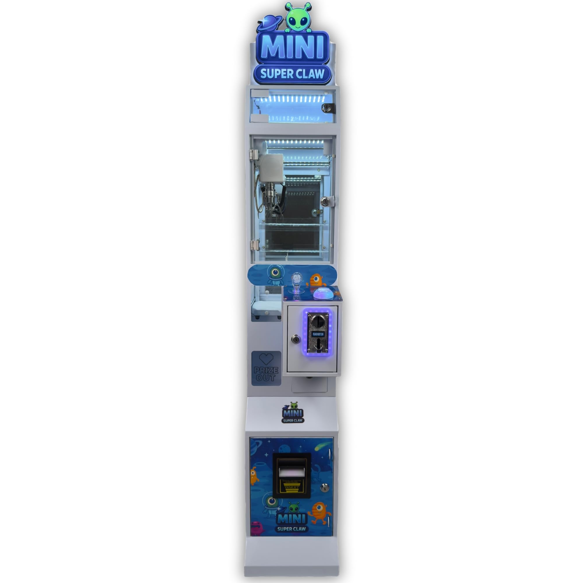 Mini Claw Machine - Coin & Bill Operated Vending Unit - Arcade Style Prize Dispenser for Events,Stores or Game Rooms - Space Theme