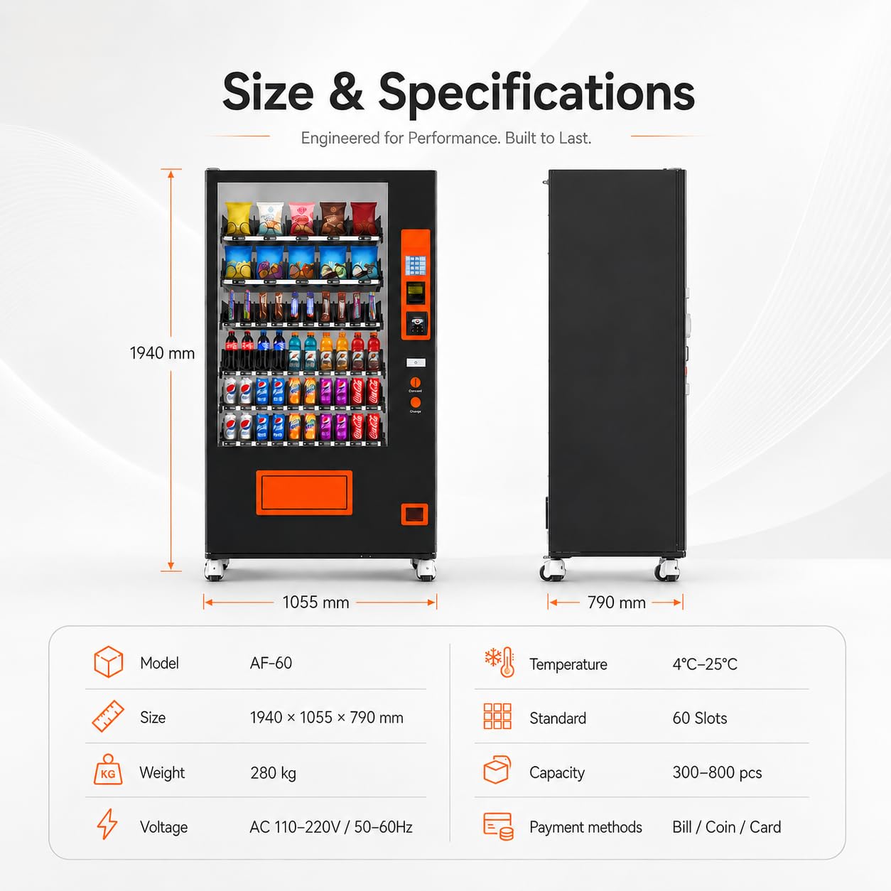 60 Slot Vending Machines for Business, Refrigerated Snack Drink Vending Machine, Commercial Smart Combo Vending Machine with Bill and Coin, Card Reader