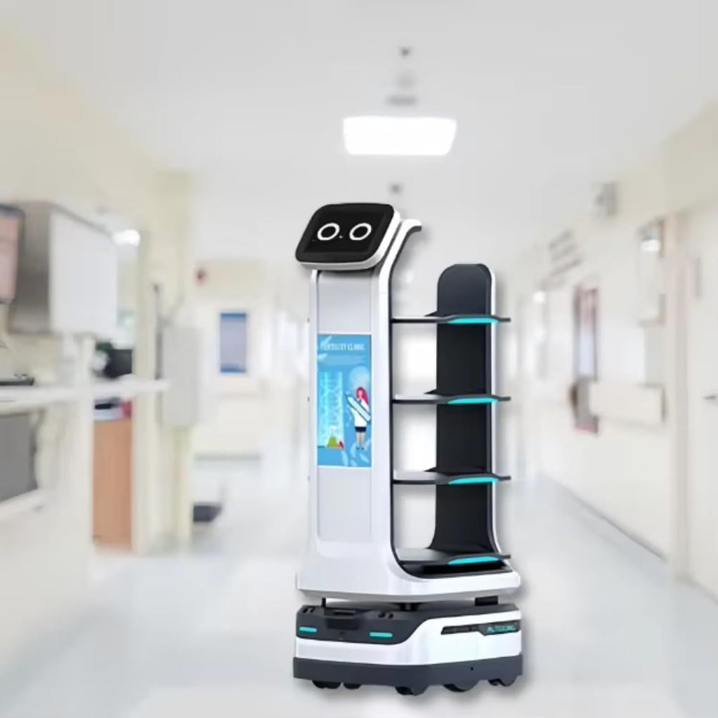 Interactive Smart Waiter Robot for Restaurants – Food & Drink Delivery, Large Tray Capacity, Autonomous Indoor Navigation, Automatic Obstacle Avoidance, Self-Charging, Contactless Meal Serving