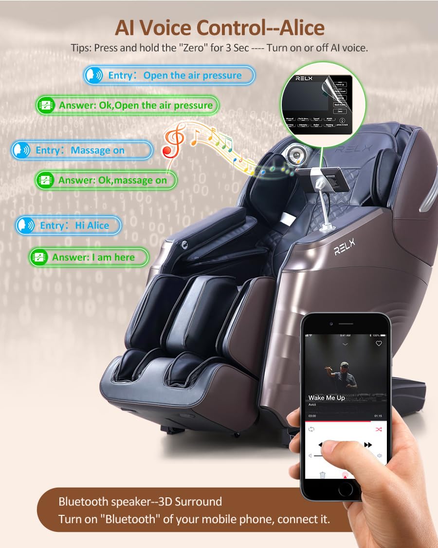 RELX Massage Chair Full Body, 20 Modes Zero Gravity SL-Track Shiatsu Massage Chair Built-in Heat System, Airbag Massage with Body Scan, Deep Yoga Stretch, Calfrest Extension and AI Control(Cream)