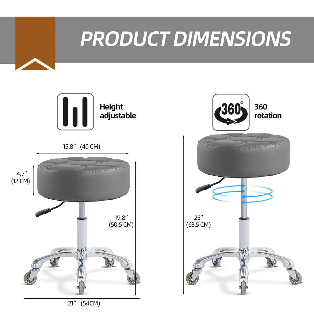 Ainilaily Rolling Stool with Wheels Adjustable Height, Roller Stool for Massage Medical Tattoo Spa Heavy Duty Swivel Desk (Super Thick Cushion, Black)