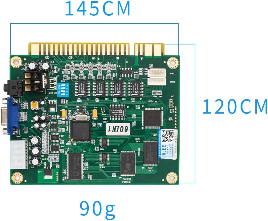 Blee Classical Arcade Video Game 60 in 1 PCB Jamma Board CGA VGA Output | Vertical Screen Supports Upright and Cocktail Cabinets Use Standard Arcade Power