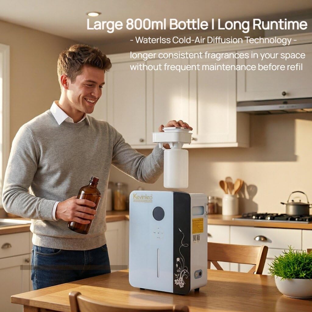Kevinleo Scent Diffuser Machine – 7,500 Sq.Ft Waterless Cold-Air Technology, WiFi & App Control, HVAC Connect & Standalone, 800ml Essential Oil Diffuser for Office, Hotel, Home Gym, Commercial Use