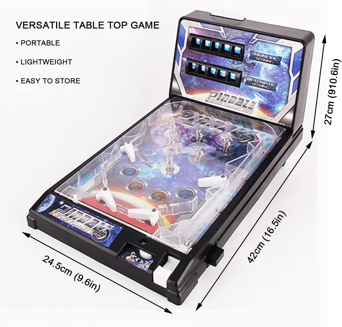 Electronic Tabletop Pinball Game - Retro Arcade Machine with Lights, Sounds and Scoreboard, Desktop Ball Shooting Toy, for Family Kids
