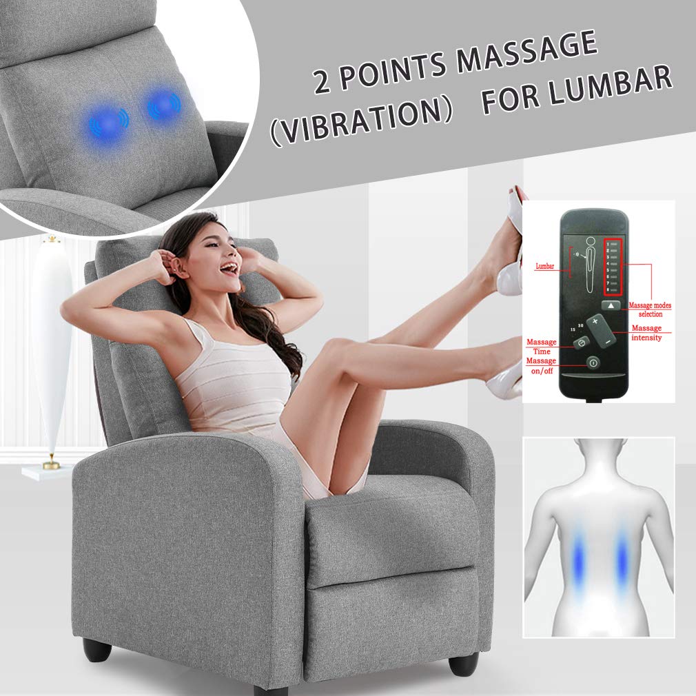 BestMassage | Recliner Chair | with 2 Point Massage Function | Pu Brown | with Lumbar Support, Adjustable Push Back, Footrest & Padded Seat | Easy Assembly | for Living Room, Home Theatre