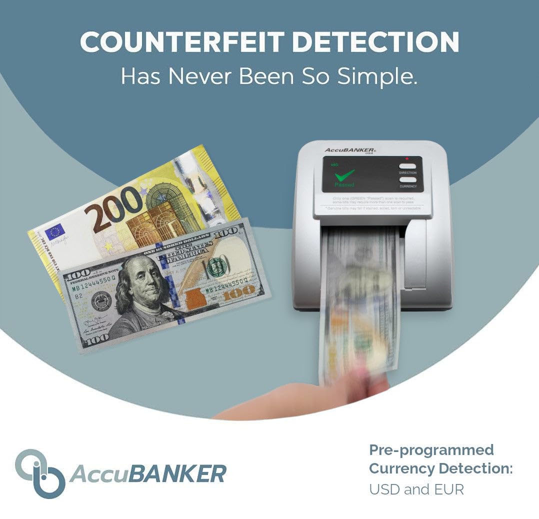 AccuBANKER D470 Quadscan 4-Way Orientation Counterfeit Bill Detector with UV, MG, IR, WM, Image, Length, Spectrum 7-Point Counterfeit Detection Methods - Optional Battery for Portable Use (No Battery)
