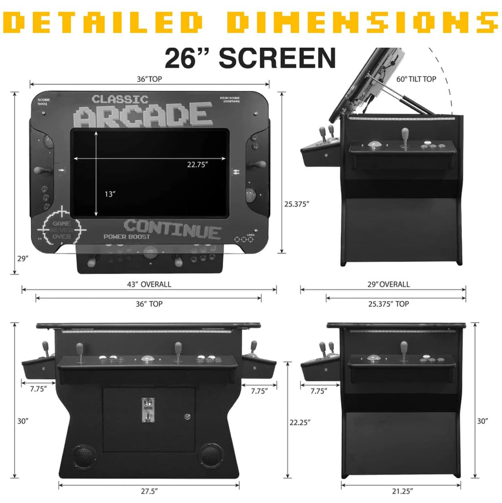 Creative Arcades Full Size Commercial Grade Cocktail Arcade Machine w/Lifting Screen | Trackball | Three-Sided | 4 Sanwa Joysticks | 2 Stools (4500 Games & 32" Screen & Woodgrain Edition)