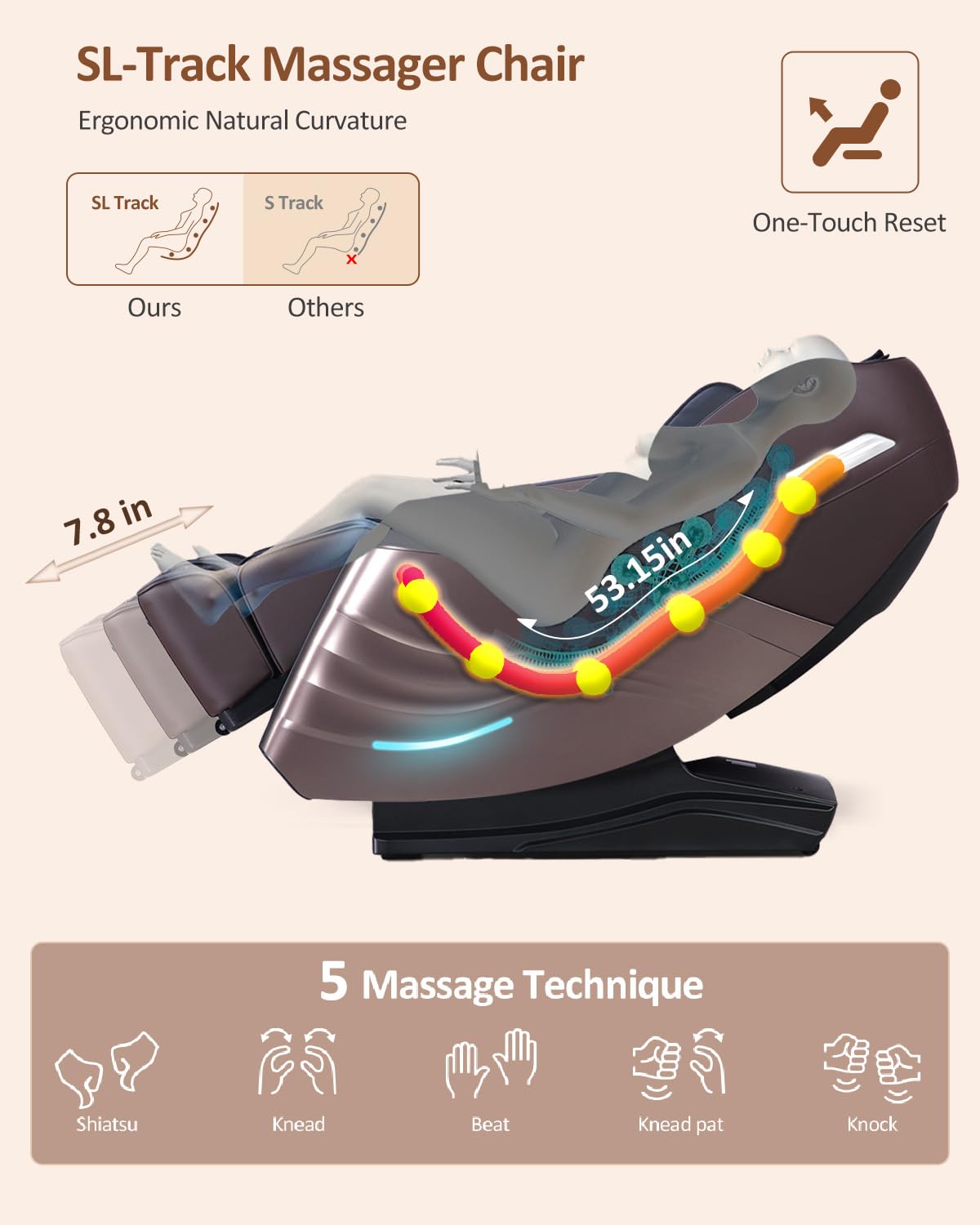 RELX Massage Chair Full Body, 20 Modes Zero Gravity SL-Track Shiatsu Massage Chair Built-in Heat System, Airbag Massage with Body Scan, Deep Yoga Stretch, Calfrest Extension and AI Control(Cream)