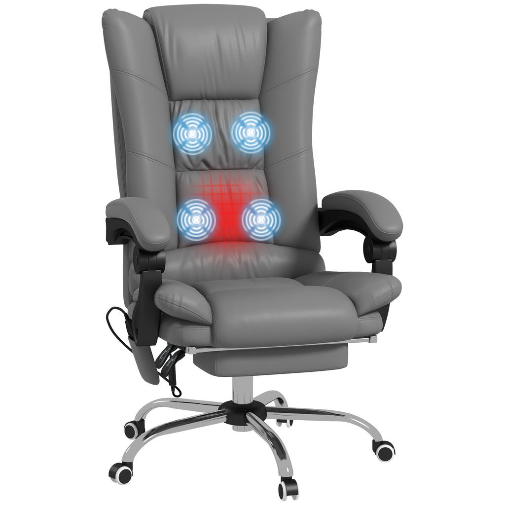 Vinsetto Executive Massage Office Chair with 4 Vibration and Heat, 3 Modes, PU Leather Swivel Chair with Adjustable Height, Reclining Back, and Footrest, Light Brown