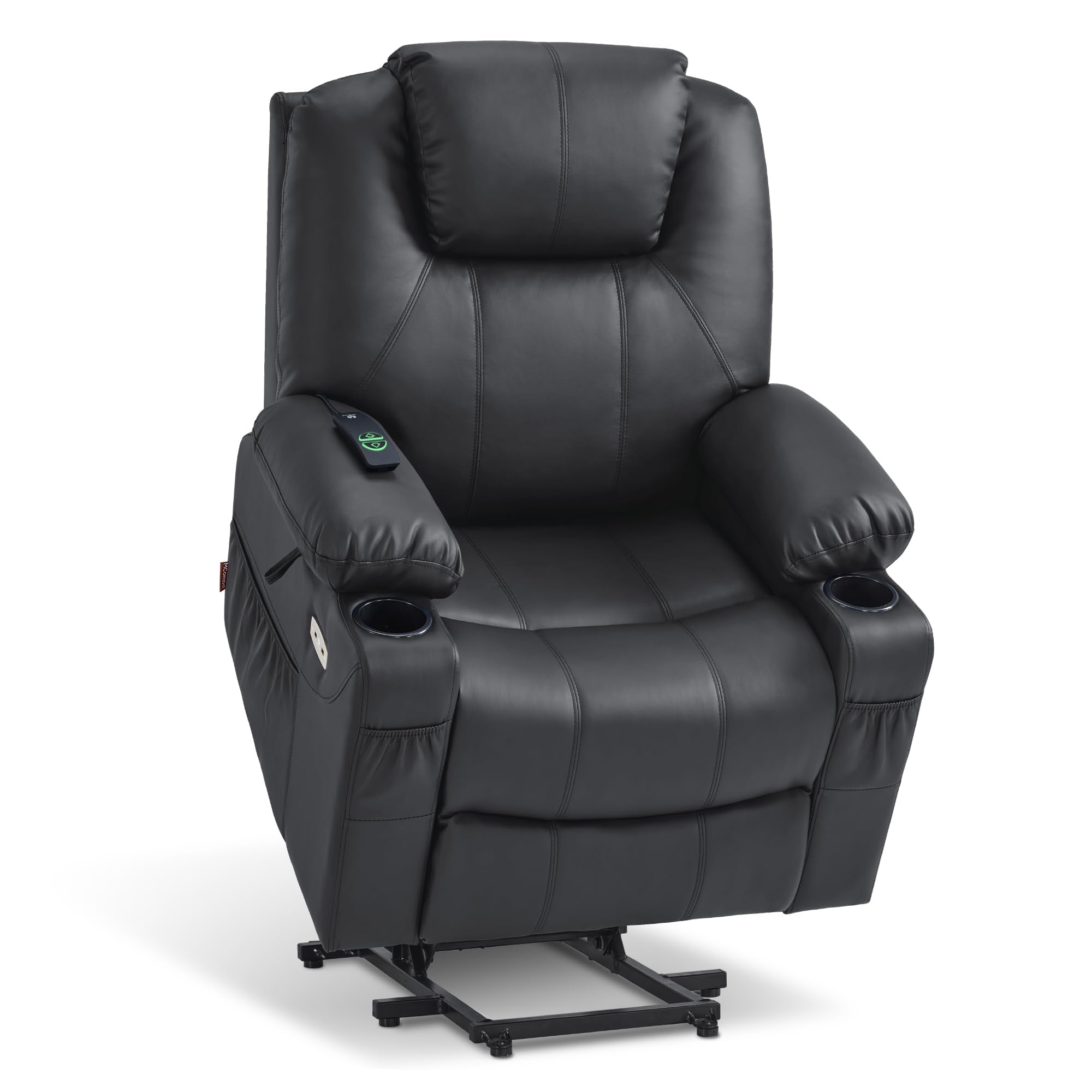 MCombo Electric Power Lift Recliner Chair Sofa with Massage and Heat for Elderly, 3 Positions, 2 Side Pockets, and Cup Holders, USB Ports, Faux Leather 7040 (Grey, Medium)