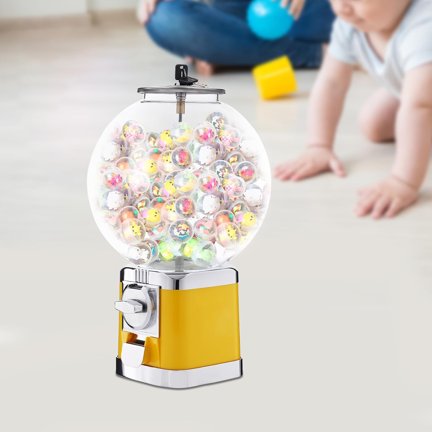 Vending Machine Candy Gumball Machine, Commercial Vending Machine, Candy Vending Machine for 0.39-1.26in Gadgets, 18.11in Height, for Game Stores, Retail Stores Vintage Style Clear, Yellow