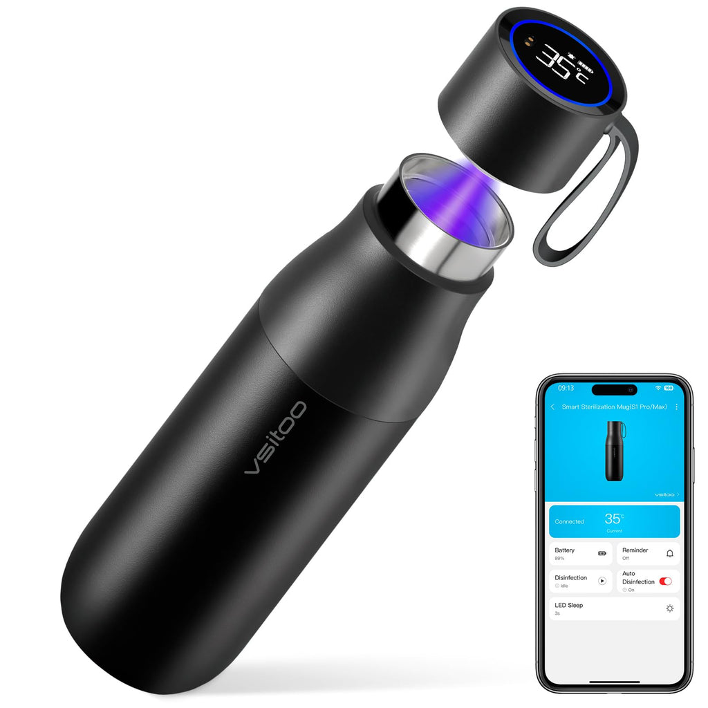 VSITOO 15oz Mini Smart Water Bottle，Self-Cleaning Insulated Bottle, Small Thermoses with AI, App & Touchscreen, Perfect Purse Water Bottle for Travel, Gym & Office, Pink