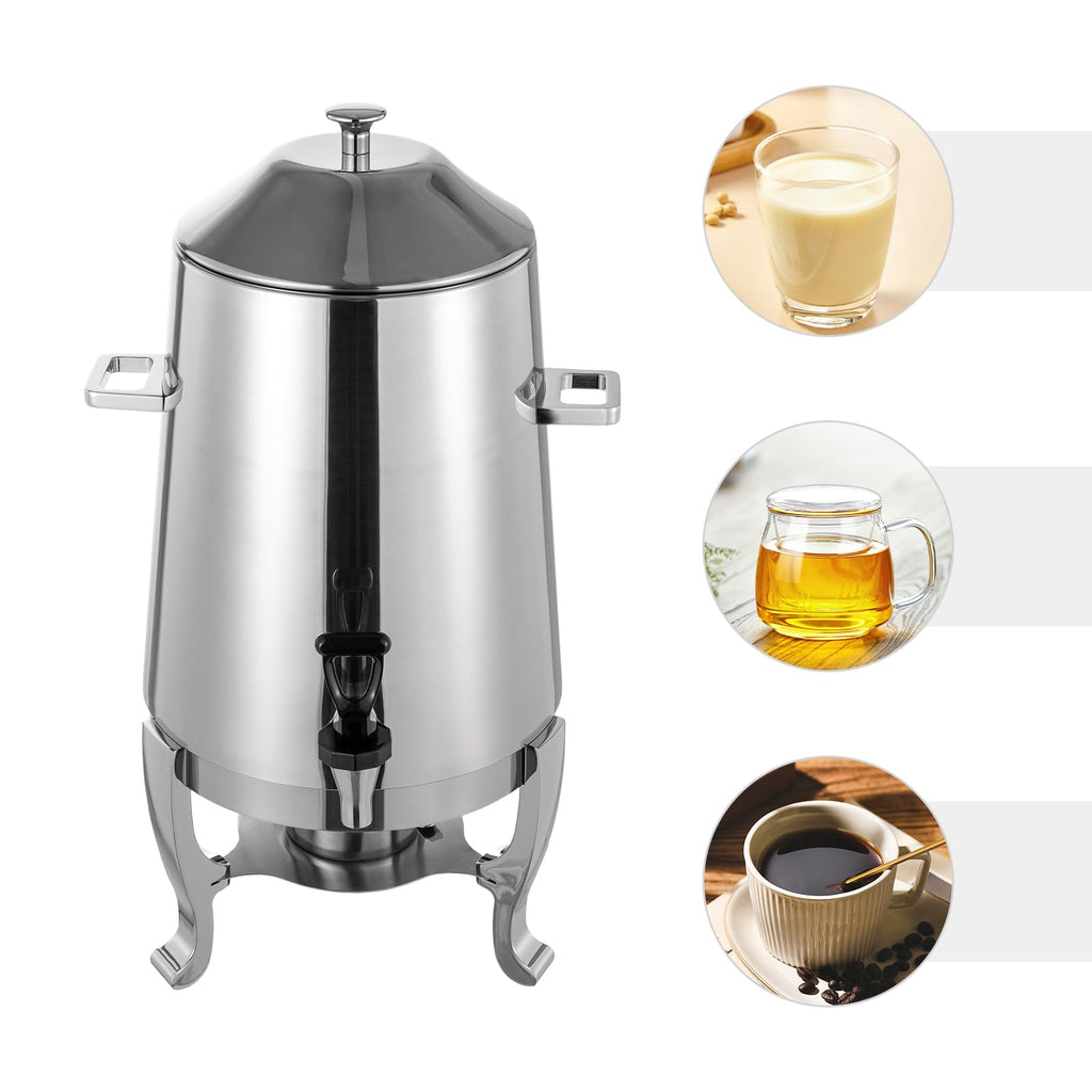3.4 Gallon Stainless Steel Hot Beverage Drink Dispenser Can, Electric Coffee Urn with Fuel Holder 2-Way Continuous Heating, Tea Water Coffee Chafer Urn with Spigot for Parties Buffet Catering