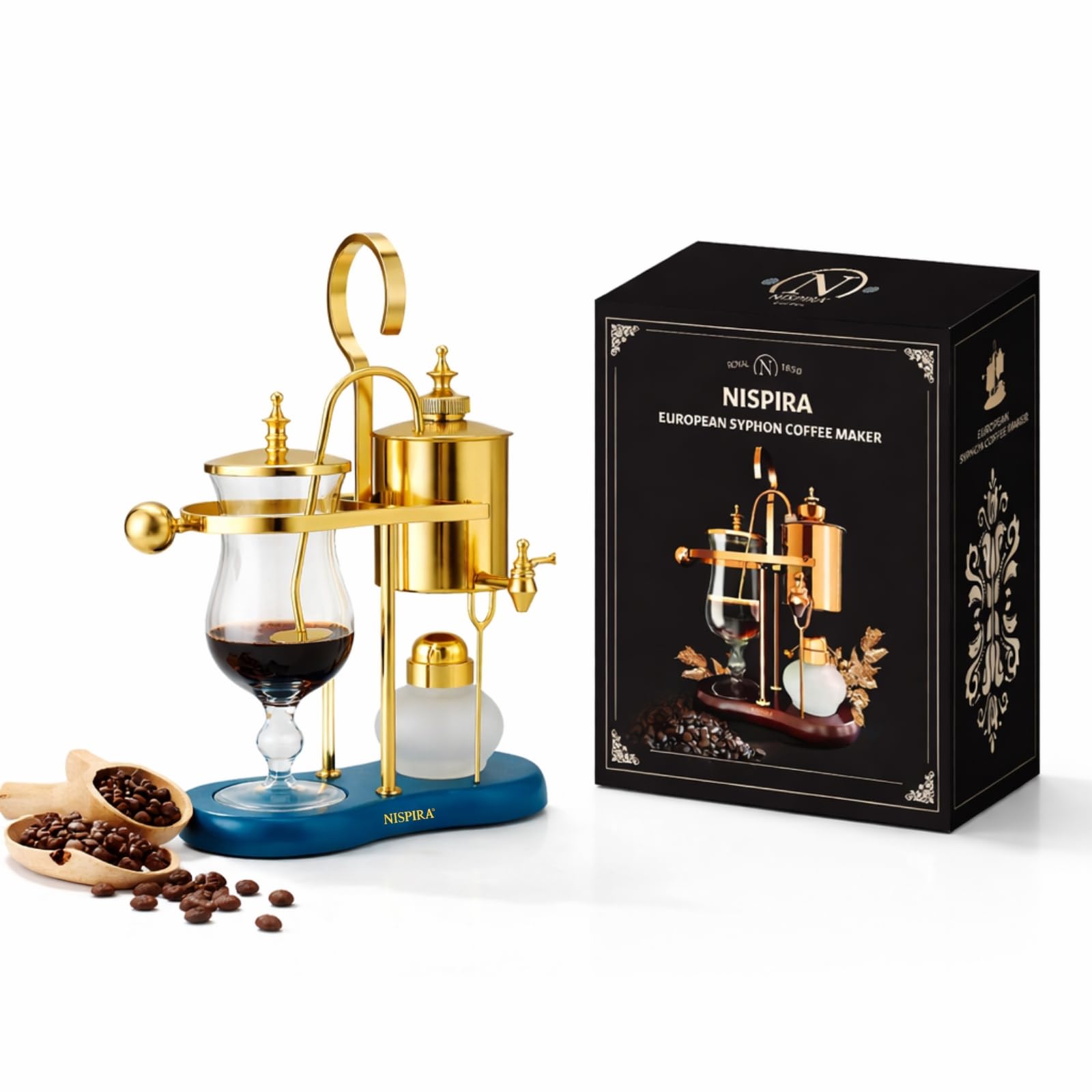 Nispira Belgium Royal Family Balance Syphon Unique Gravity Vintage Coffee Maker Vacuum Brewing System Copper 500 ml