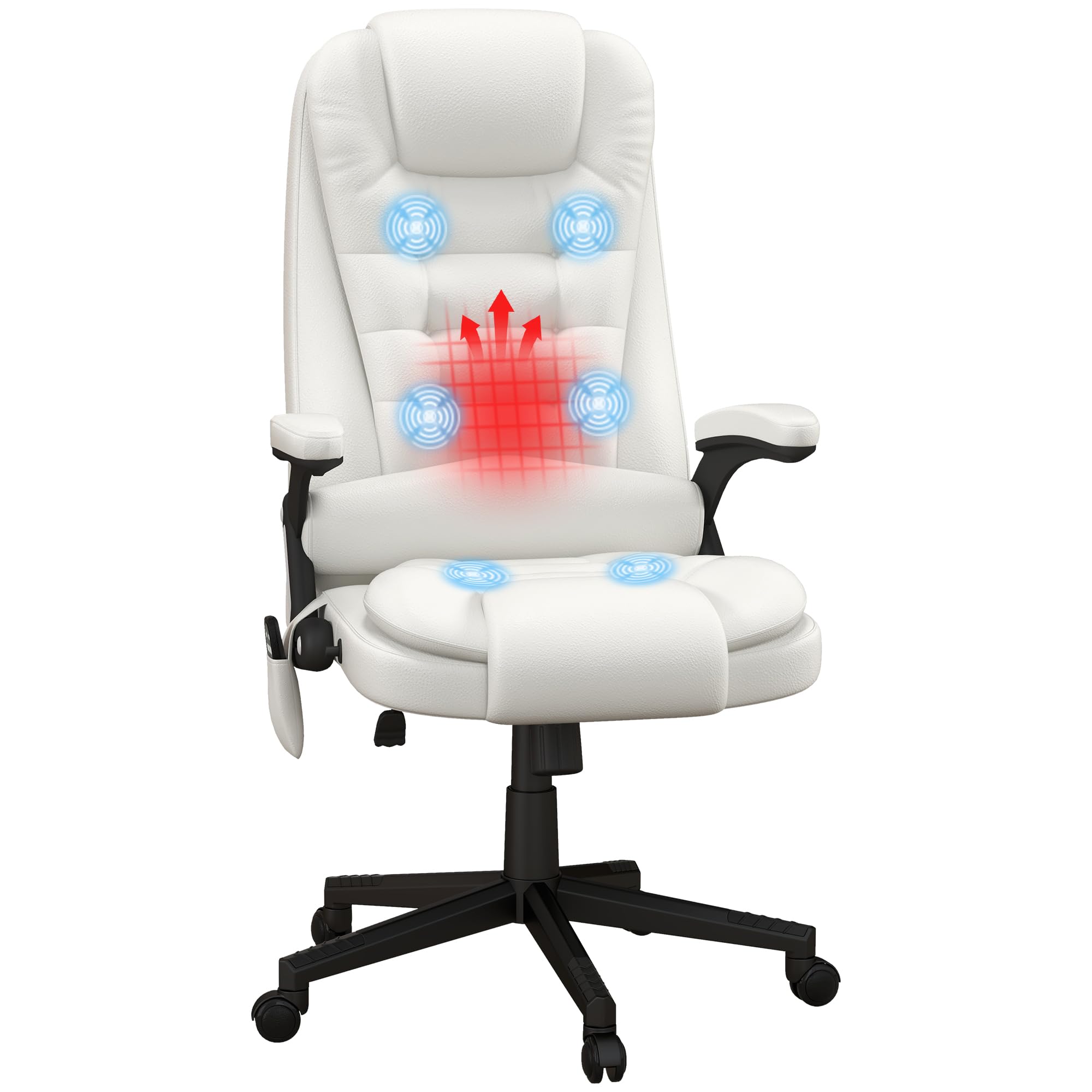 HOMCOM High Back Vibration Massage Office Chair with 6 Vibration Points, Heated Reclining PU Leather Computer Chair with Armrest and Remote, Brown