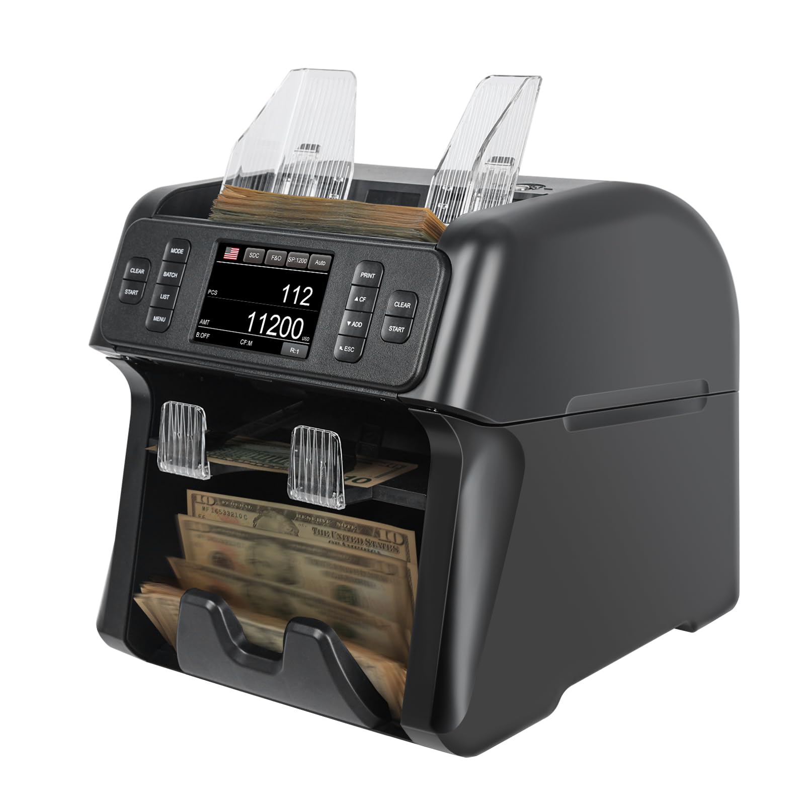 NUCOUN Mixed Denomination Money Counter Machine,Mixed Value Bill Counter and Sorter,with Reject Pocket,Multi Currency Note Counter,Counterfeit Detection 2 CIS/UV/MG/IR,4 inch Touch Screen,SN Record