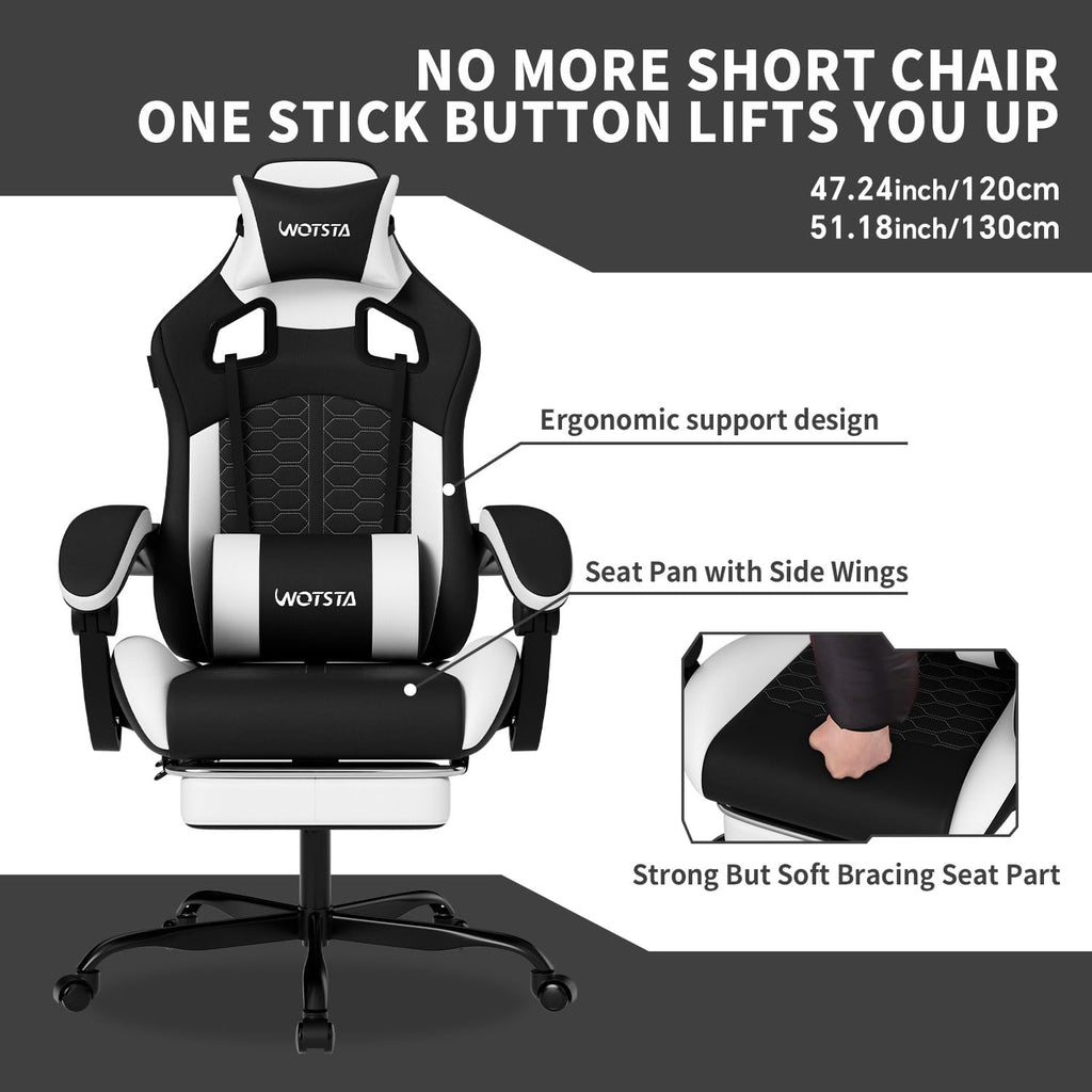 Gaming Chair with Massage,Ergonomic PC Gaming Chair with Footrest Comfortable Headrest and Lumbar Support, High Back, 300LBS (Grey)