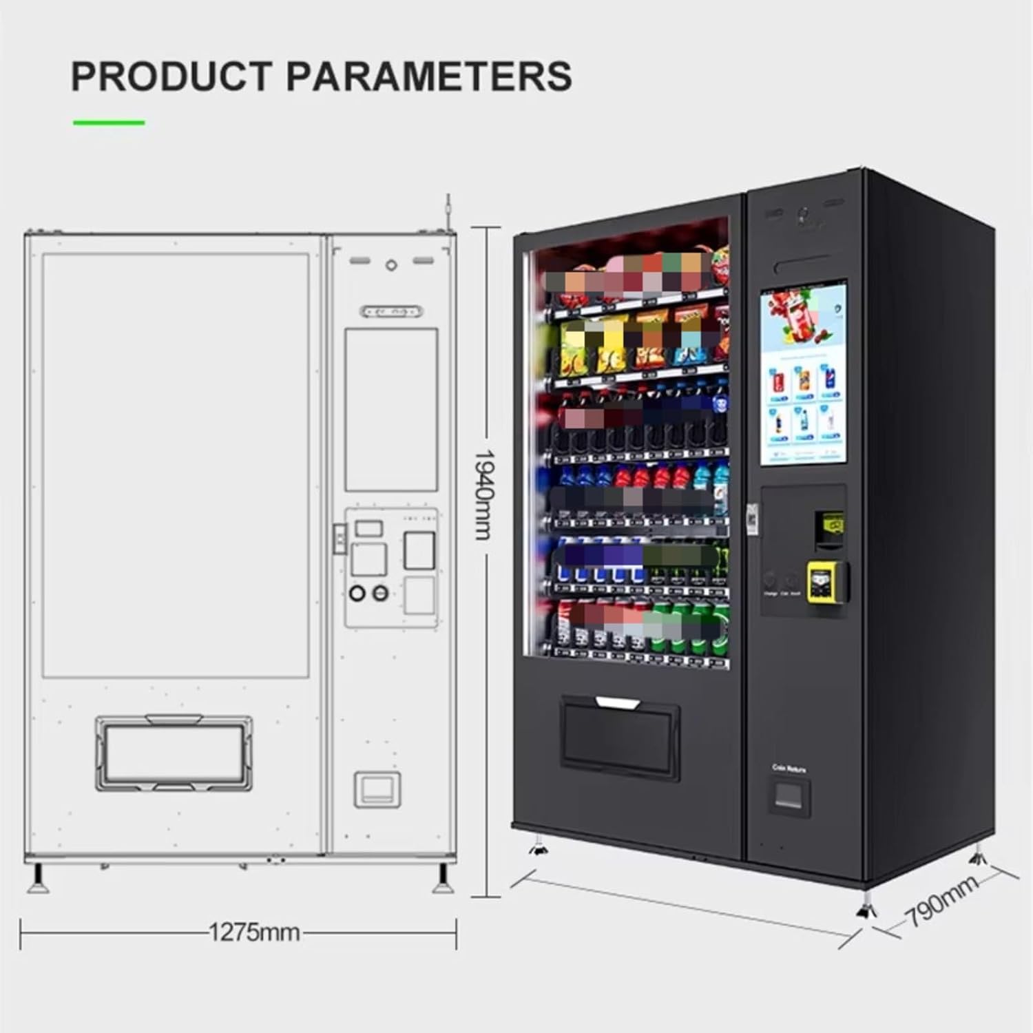Snack Vending Machine with Remote Monitoring, Card Reader, 60 Selection Outdoor Combo Snack and Drink Smart Dispenser,Vending Machine for Snacks, Cold Drinks and Coffee