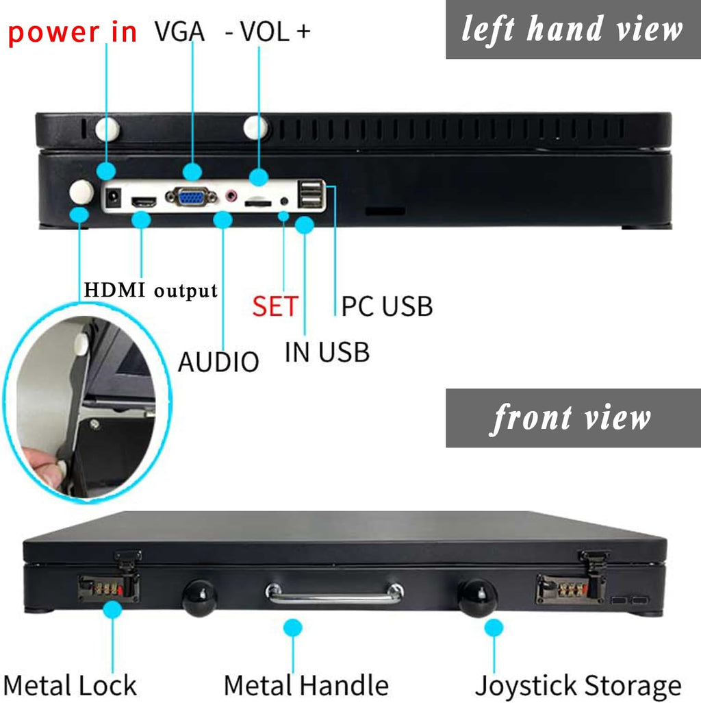 23000 in 1 Portable 3D Arcade Game Console 27-inch HD Screen Dual Players Pandoras Box RK3288 Retro Video Game Machine Metal Box Search/Hide/Save/Load/Pause Games