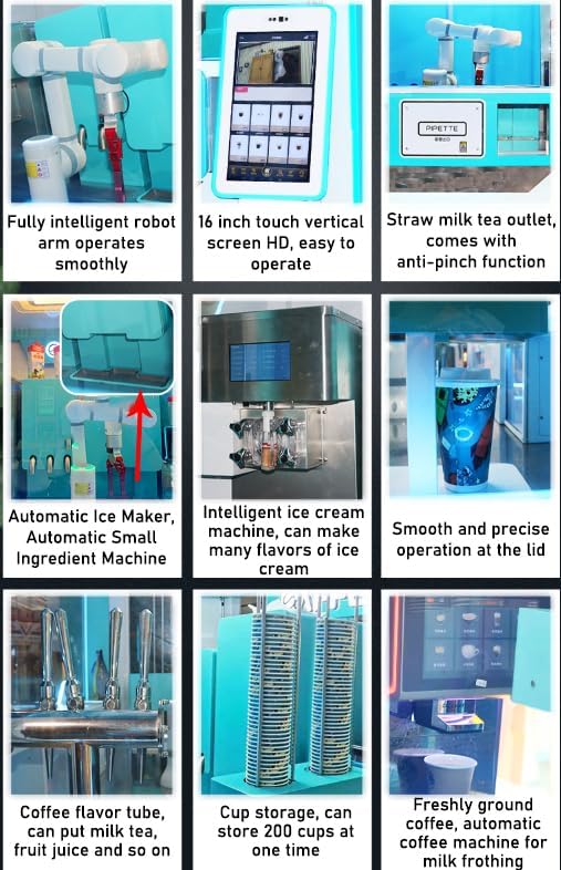 Fully Automatic Coffee, Milk Tea and Ice Cream Vending Machine, Espresso Maker with Grinder, Hot Cold Beverage Options, 6-Flavors, Cup Drop System, Smart App Control, Self-Cleaning, Online Payment