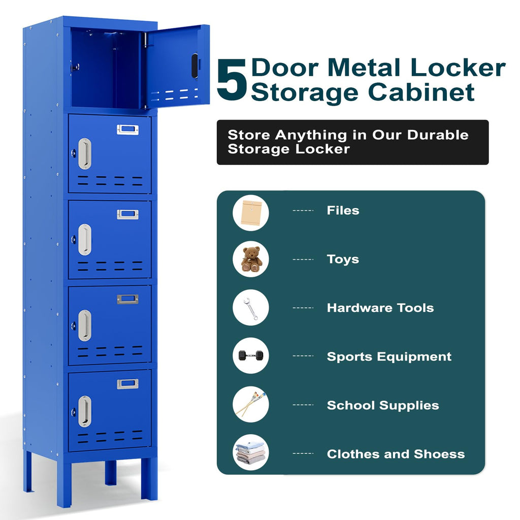 BUTISOW Metal Lockers - 66" Height Steel Lockers for Employees with 5 Door Storage Locker with Card Slot for Employees Gym School Home Office Garage - Assembly Required