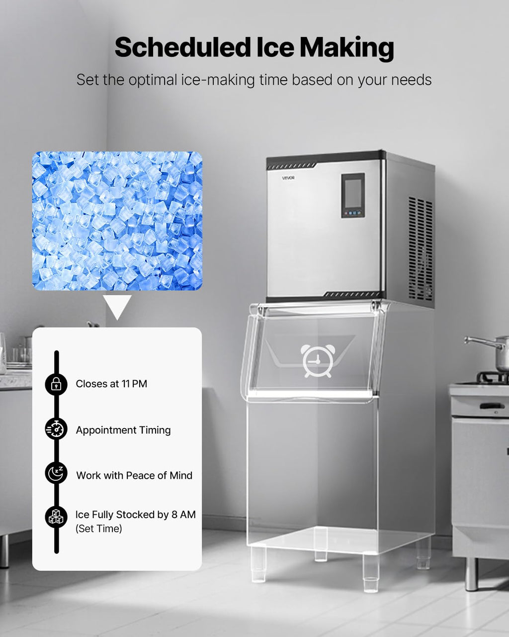 VEVOR Commercial Ice Maker Machine - Head, 300 Lbs/Day Stainless Steel Ice Machine with Scheduled Ice-Making, Self-Cleaning, Adjustable Thickness, Ideal for Restaurant Bar Cafe Hotel - Head Only
