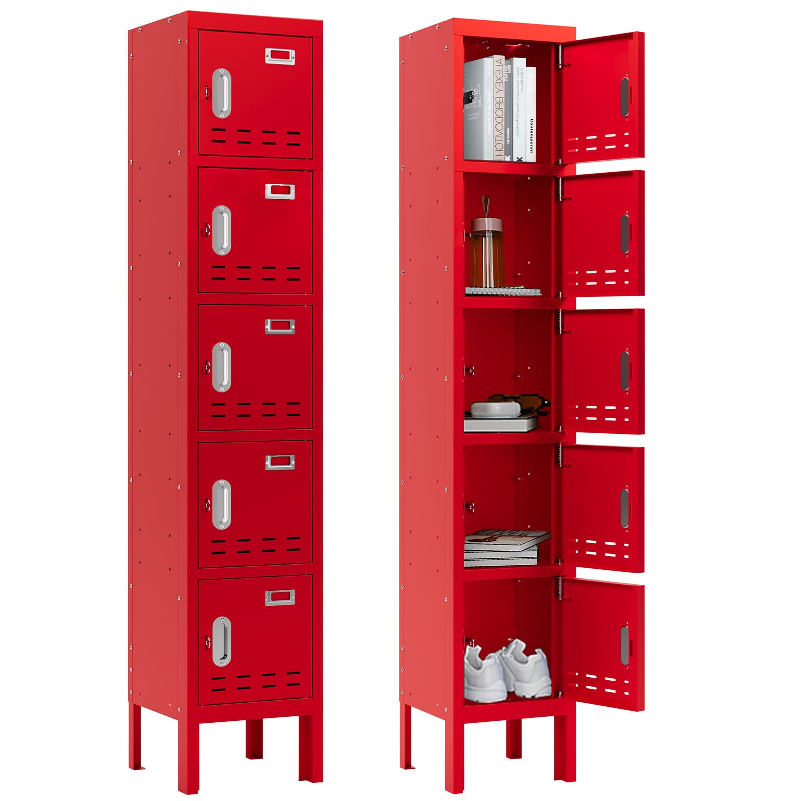BUTISOW Metal Lockers - 66" Height Steel Lockers for Employees with 5 Door Storage Locker with Card Slot for Employees Gym School Home Office Garage - Assembly Required