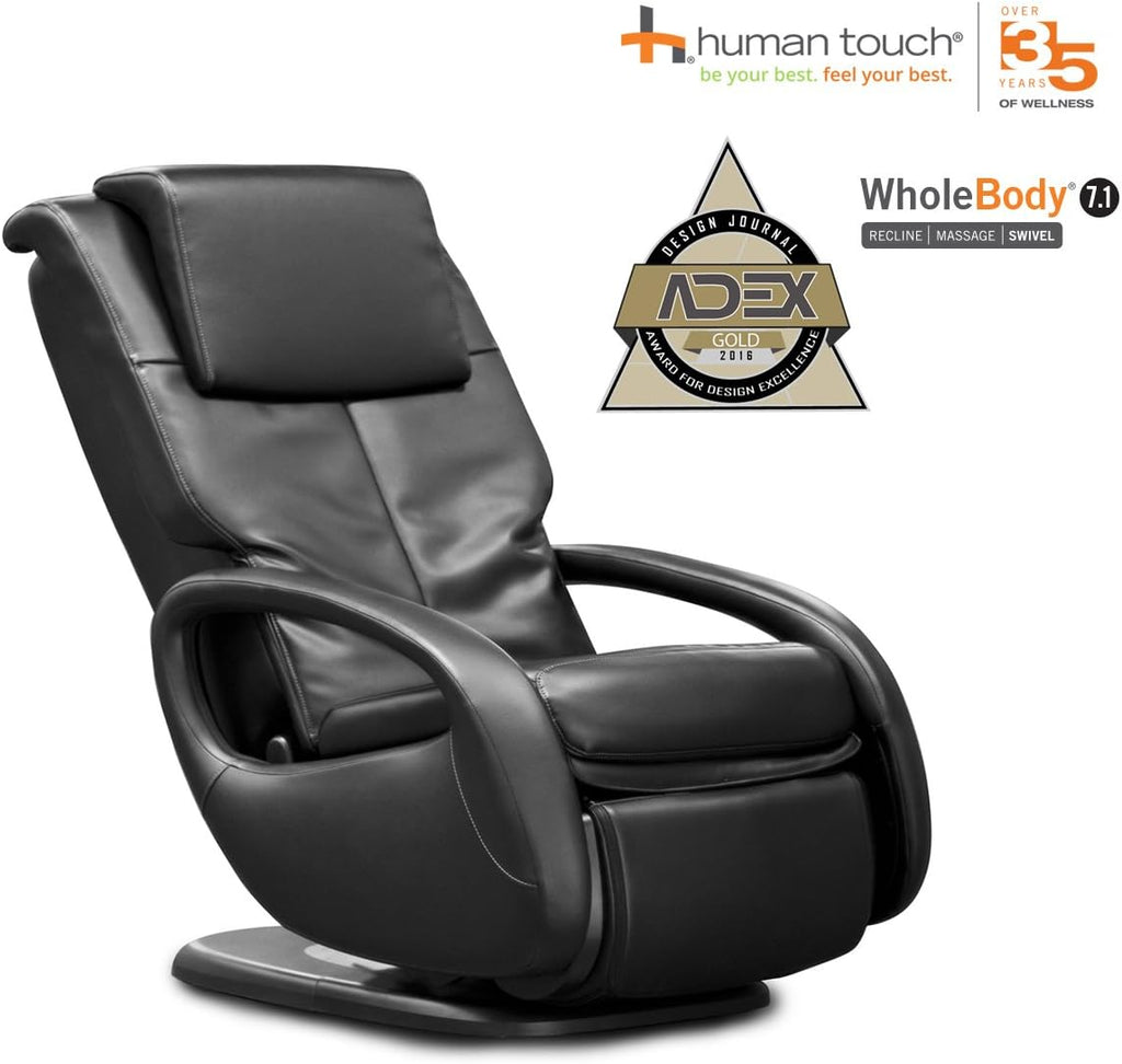 Human Touch WholeBody Swivel-Base Full Body Relax and Massage Chair - Perfect for Home Relaxation and Stress Relief | Warm Air Heating | Customizable Massage | Retractable Ottoman | Black Color, 7.1"