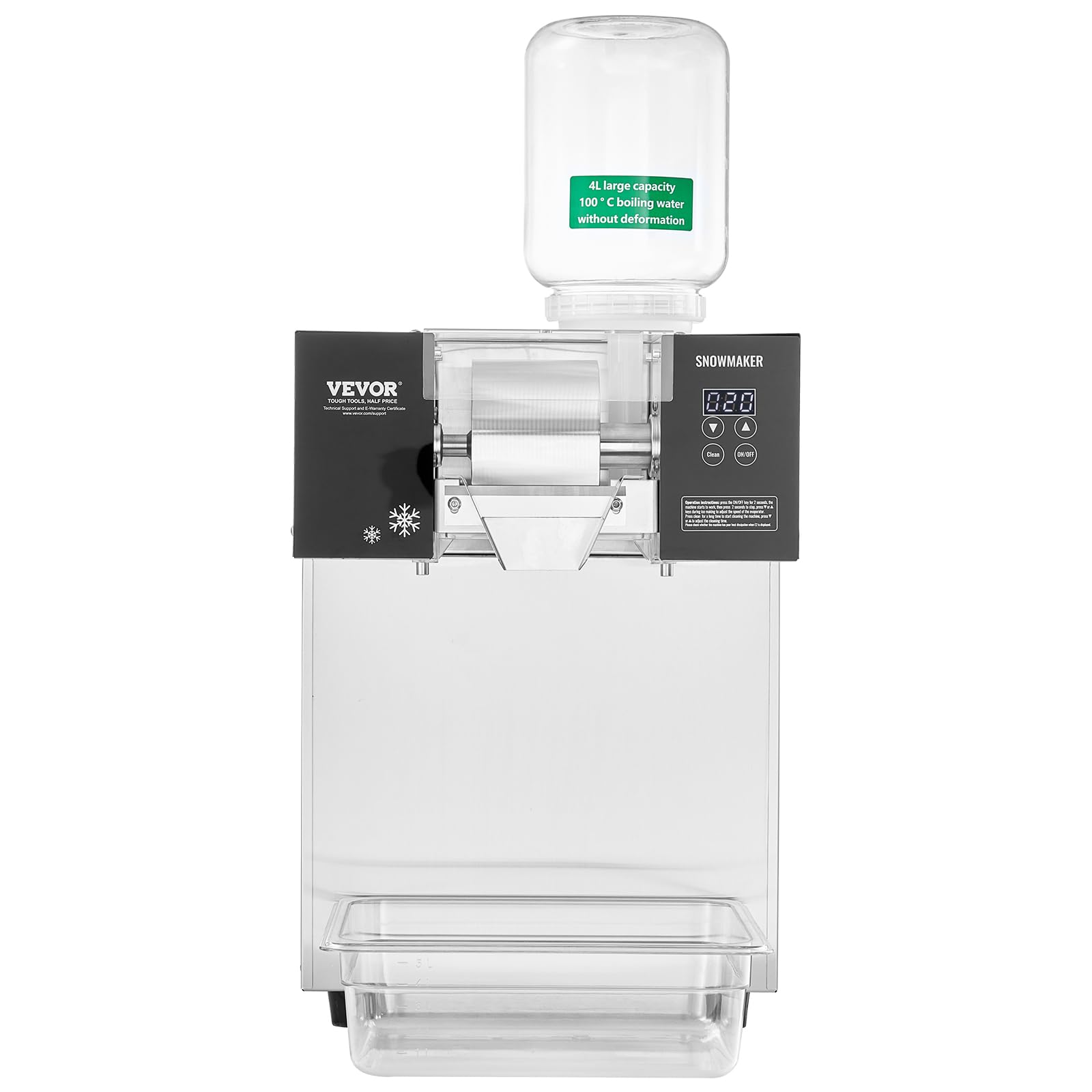 VEVOR Commercial Snowflake Ice Machine, 397LBS/24H Snowflake Ice Maker, Stainless Steel Ice Shaver Machine, Electric Snow Cone Maker, Liquid Cooling System for Rapid Heat Dissipation, Ice Cream