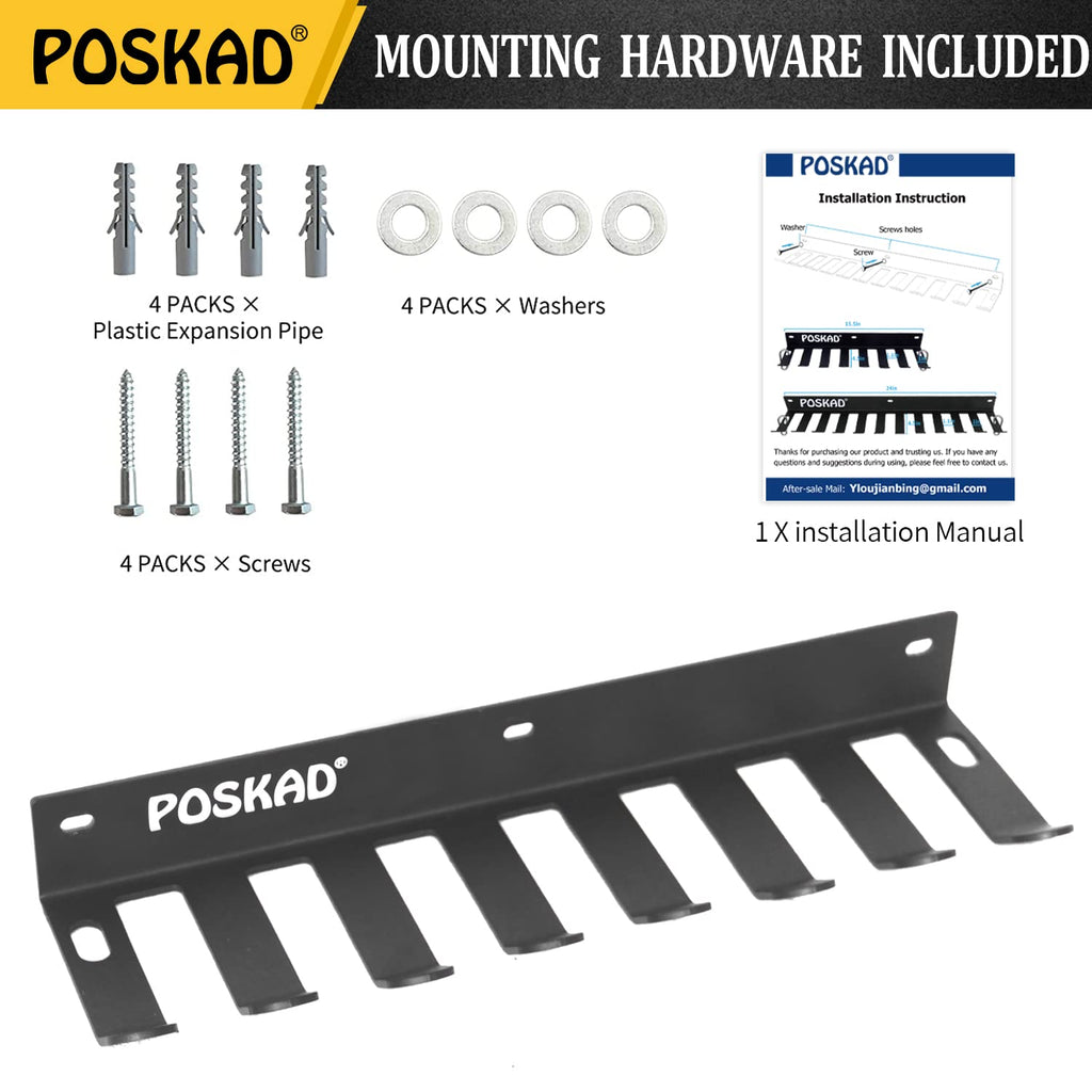Poskad Multi-Purpose Gym Storage Rack,8 OR 12 Hook Heavy-Duty Steel Gym Organizer Wall Mount Hanger for Home and Pro, Gym Accessory Storage Resistance Bands,Jump Ropes,Lifting Belt,Barbells.