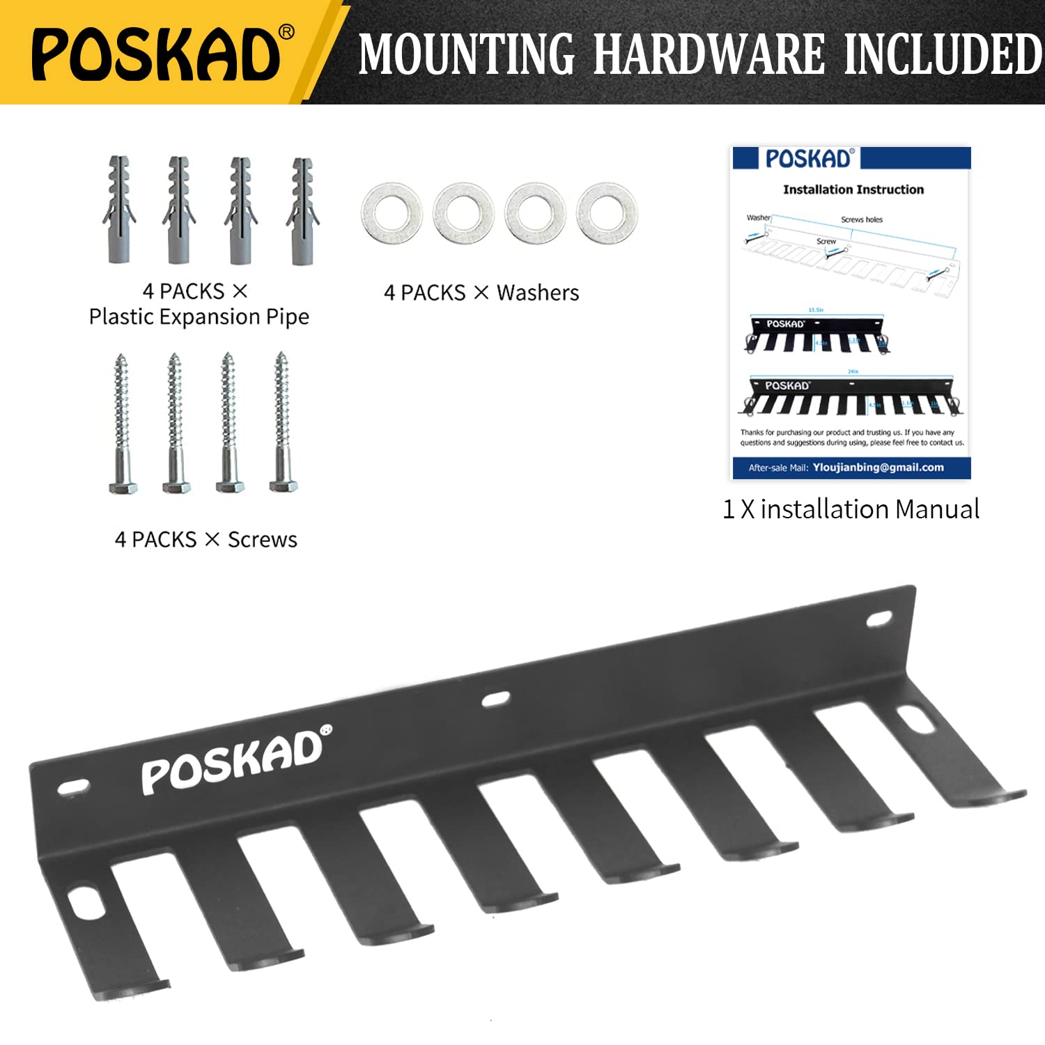 Poskad Multi-Purpose Gym Storage Rack,8 OR 12 Hook Heavy-Duty Steel Gym Organizer Wall Mount Hanger for Home and Pro, Gym Accessory Storage Resistance Bands,Jump Ropes,Lifting Belt,Barbells.