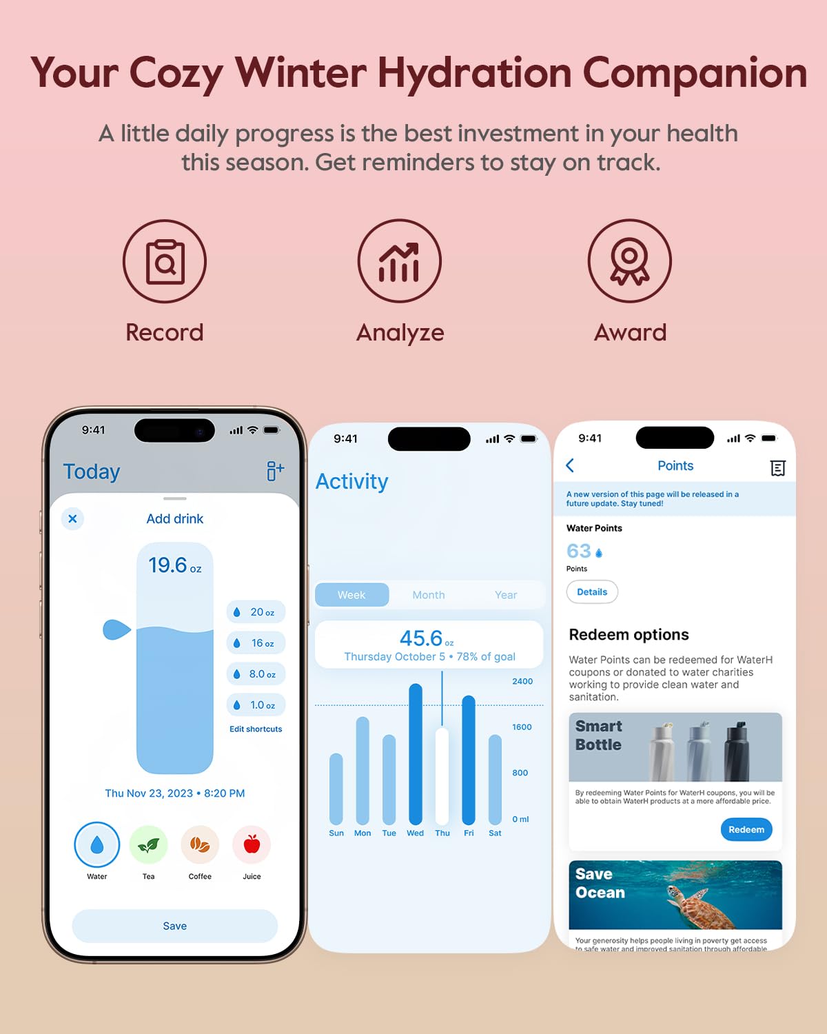 BOOST Smart Water Bottle that Reminds You to Drink, 24oz BPA-Free Stainless Steel Vacuum Insulated, Wide Mouth Water Tracker Bottle with APP for School, Gym, Office, Ideal for Father's Day