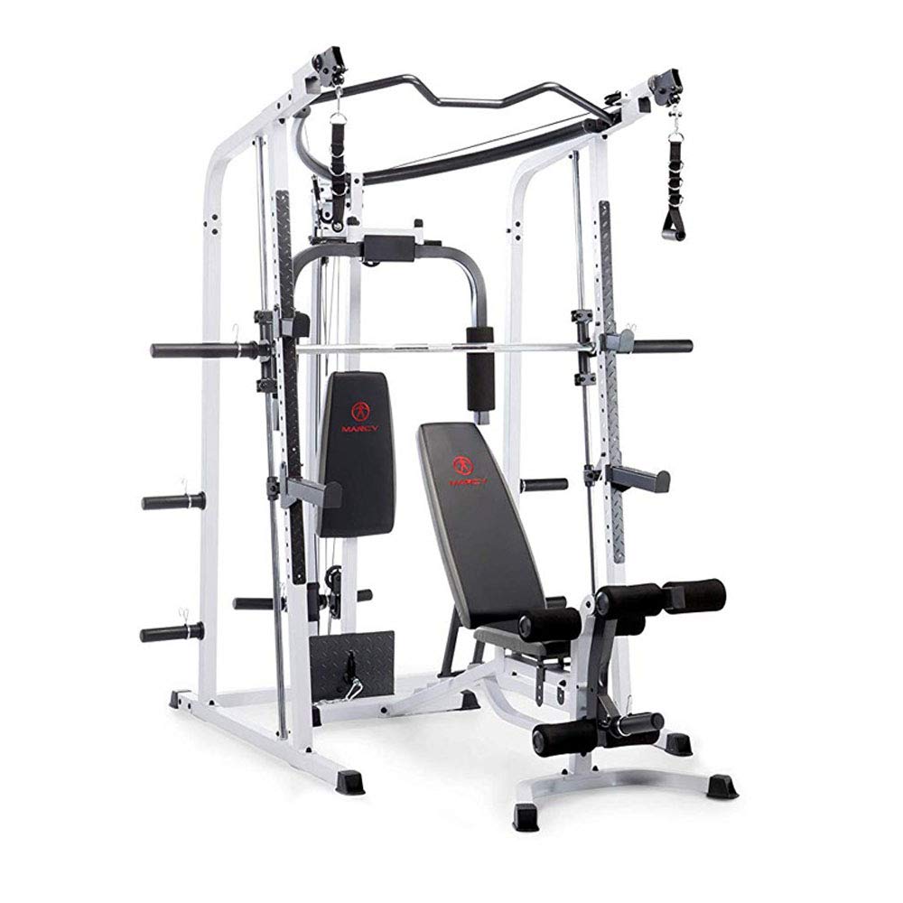 Marcy Smith Cage Workout Machine Full Body StrengthTraining Home Gym Equipment System with Leg Developer, Press Bar, PEC Deck, and Squat Rack