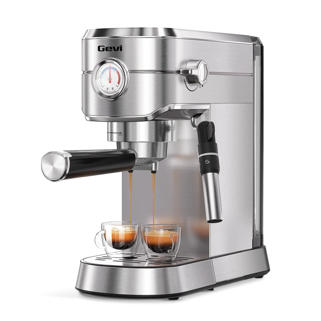 Gevi Commercial Espresso and Coffee Makers, Professional 20 Bar Espresso Maker with Milk Frother, Stainless Steel Expresso Coffee Machines for Home, Compact Cappuccino Machine, Great Gift