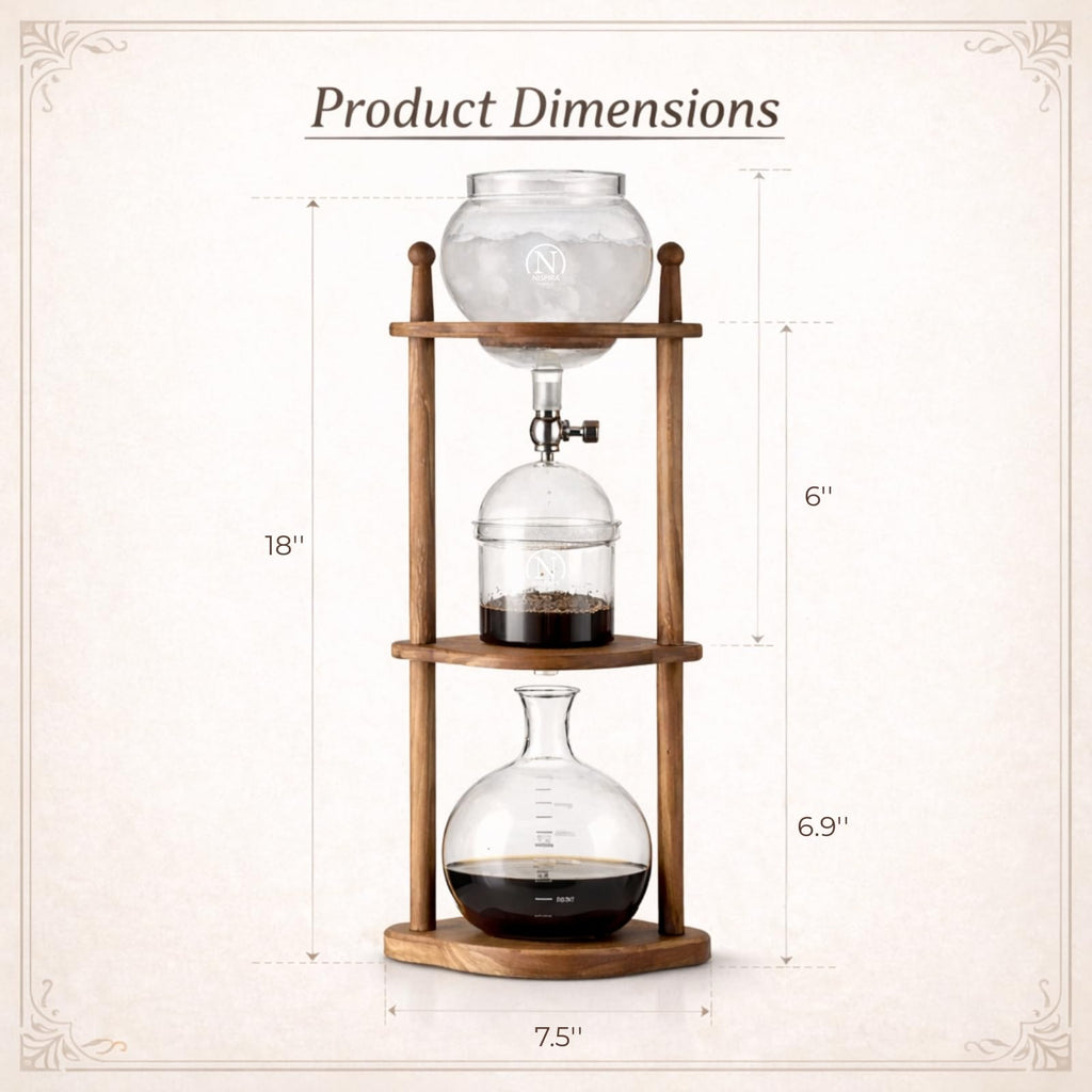 Nispira Cold Brew Drip Tower Iced Coffee Maker Glass Wooden Stand 25 Cups