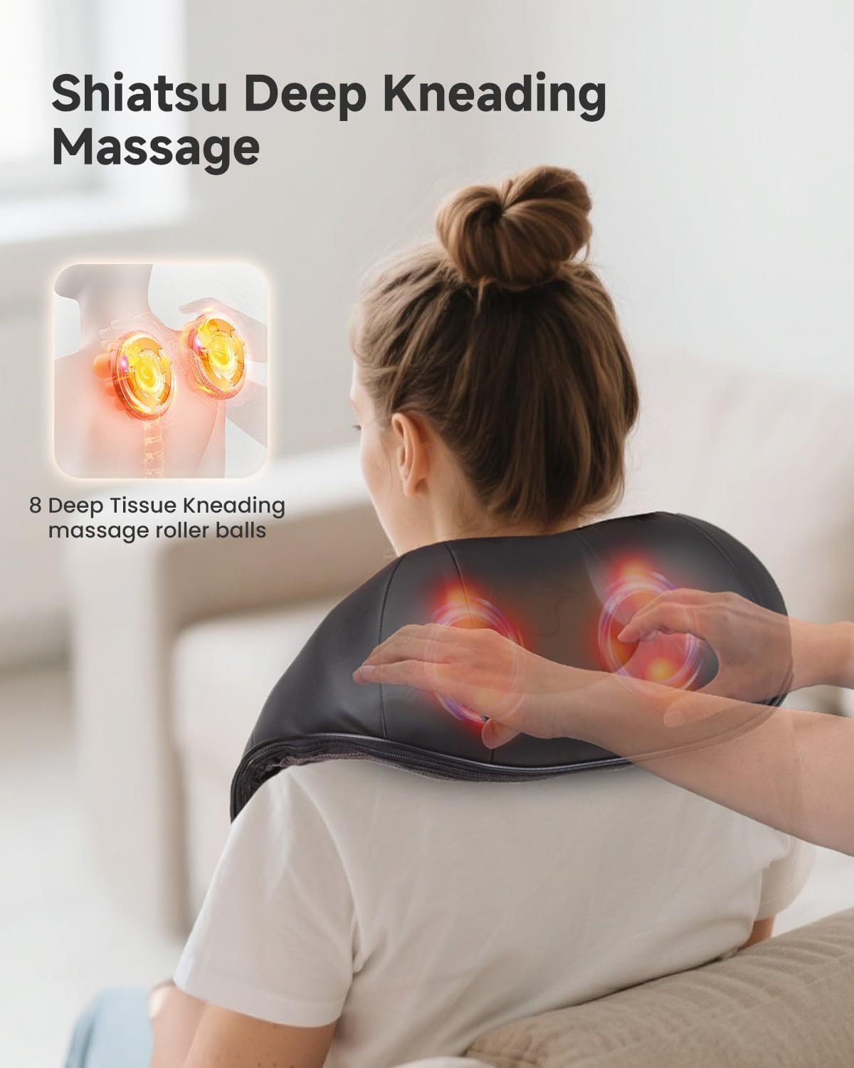 Snailax Shiatsu Neck and Shoulder Massager - Back Massager with Heat, Deep Kneading Electric Massage Pillow for Neck, Back, Shoulder,Foot,Body