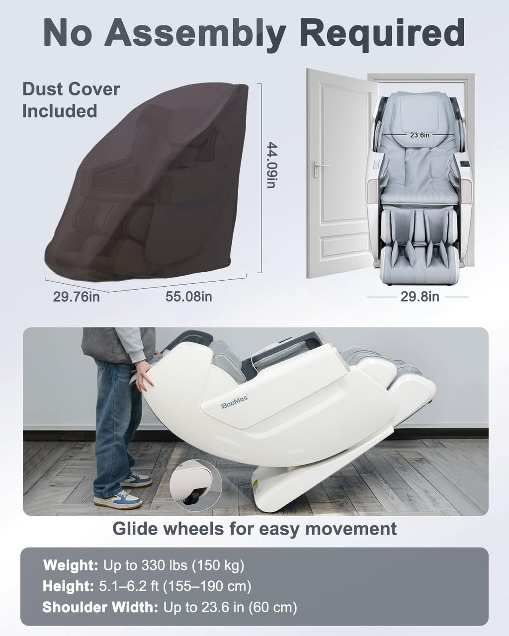 iBooMas Massage Chair Full Body, Body Scan Zero Gravity Massage Chair Recliner with 54in SL-Track, Ajustable 18 Modes, Auto Extending Footrest, Foot Massage, App, AI Voice, Airbags, Heat(White+Grey)