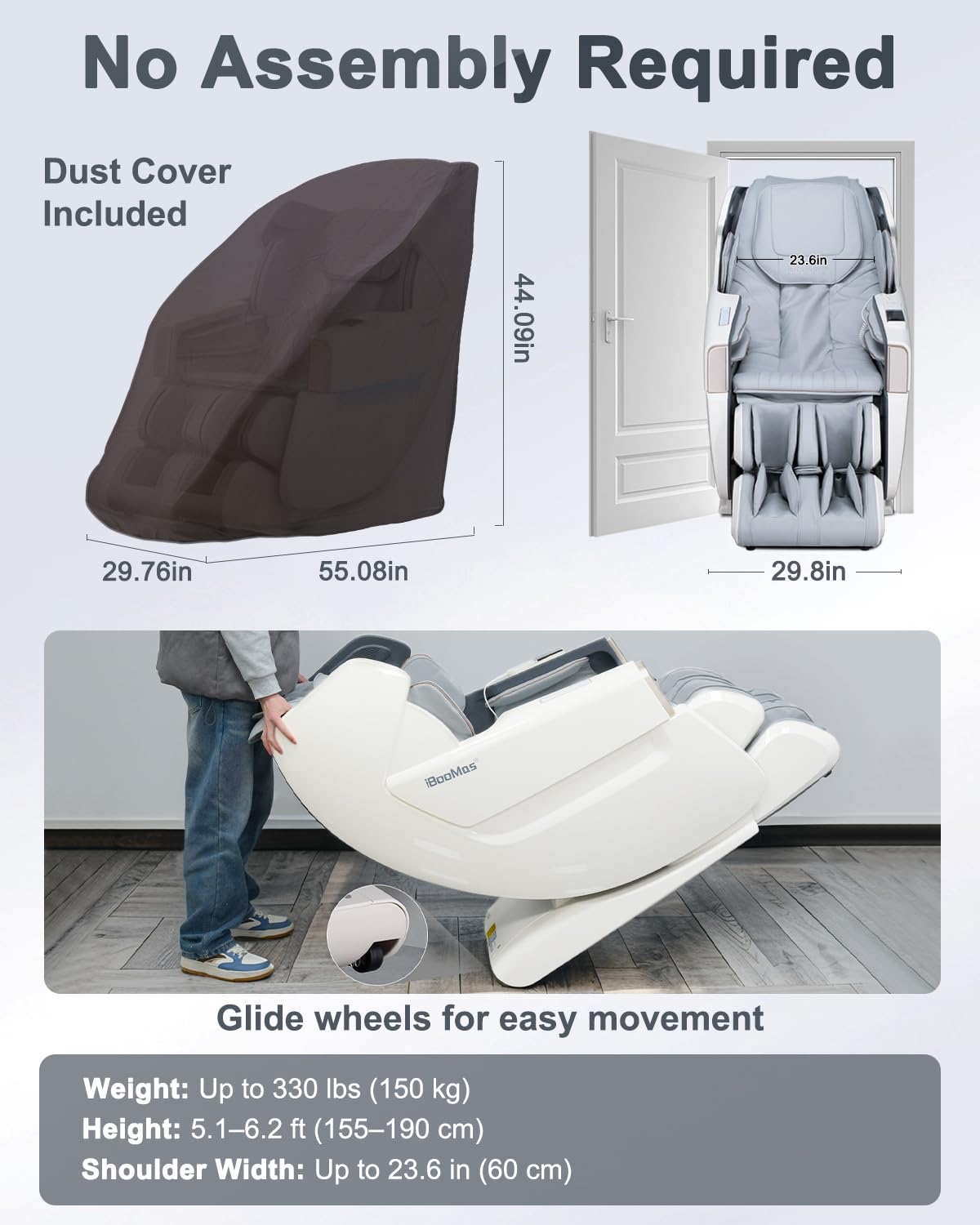 iBooMas Massage Chair Full Body, Body Scan Zero Gravity Massage Chair Recliner with 54in SL-Track, Ajustable 18 Modes, Auto Extending Footrest, Foot Massage, App, AI Voice, Airbags, Heat(White+Grey)