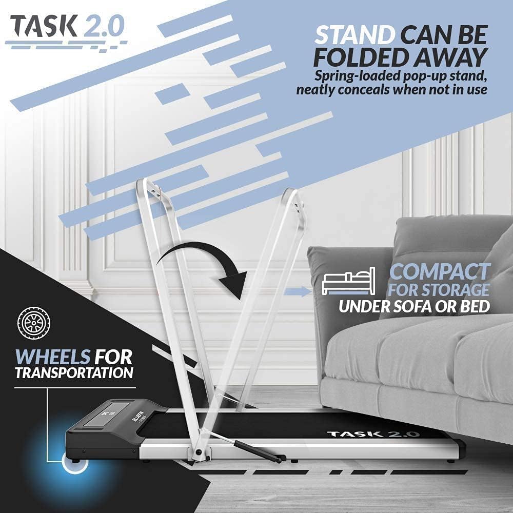 Bluefin Fitness Task 2.0 2-in-1 Folding Under Desk Treadmill | Home Gym Office Walking Pad | 8 Km/h | Joint Protection Tech | Smartphone App | Bluetooth Speaker | Compact Walking/Running Machine