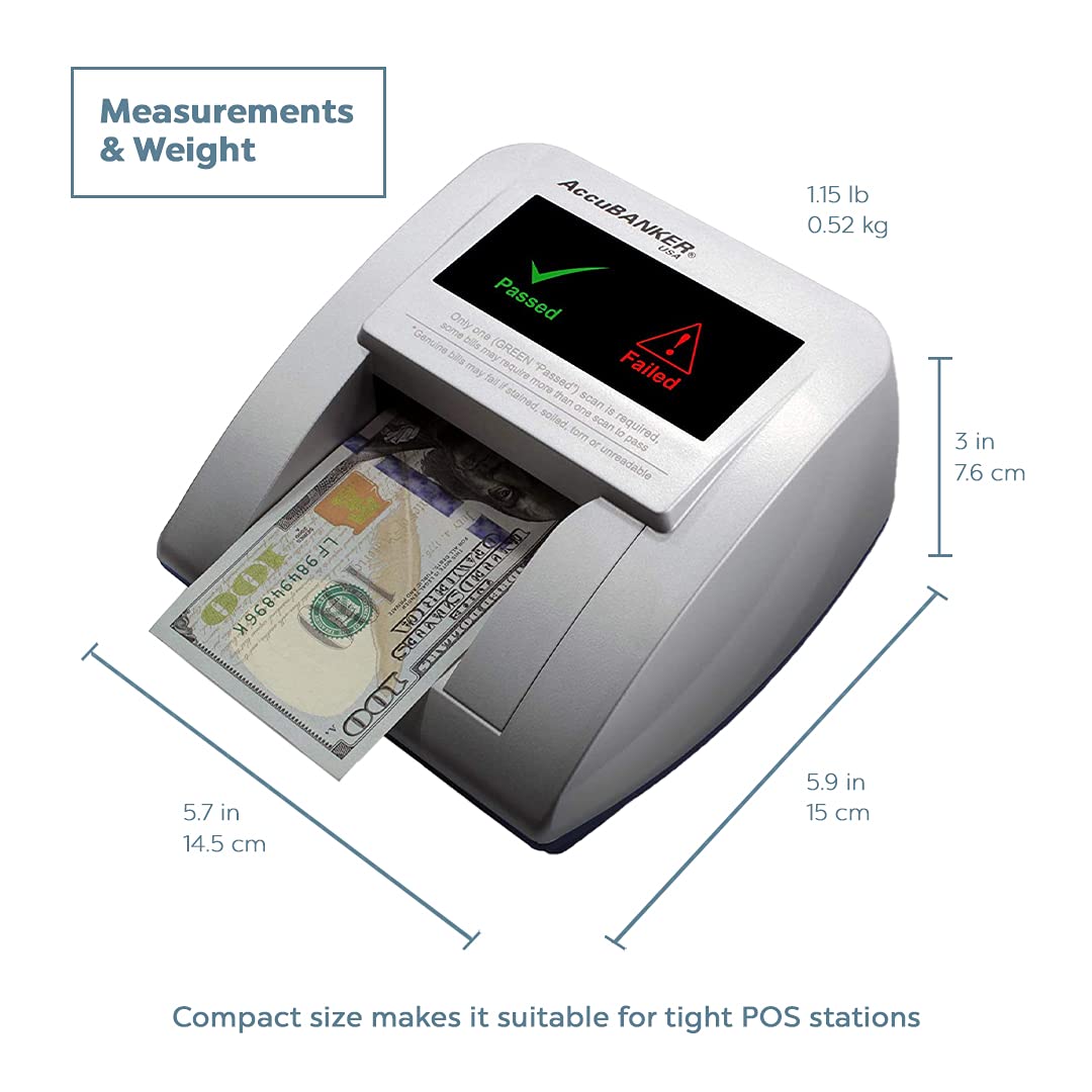 AccuBANKER D470 Quadscan 4-Way Orientation Counterfeit Bill Detector with UV, MG, IR, WM, Image, Length, Spectrum 7-Point Counterfeit Detection Methods - Optional Battery for Portable Use (No Battery)
